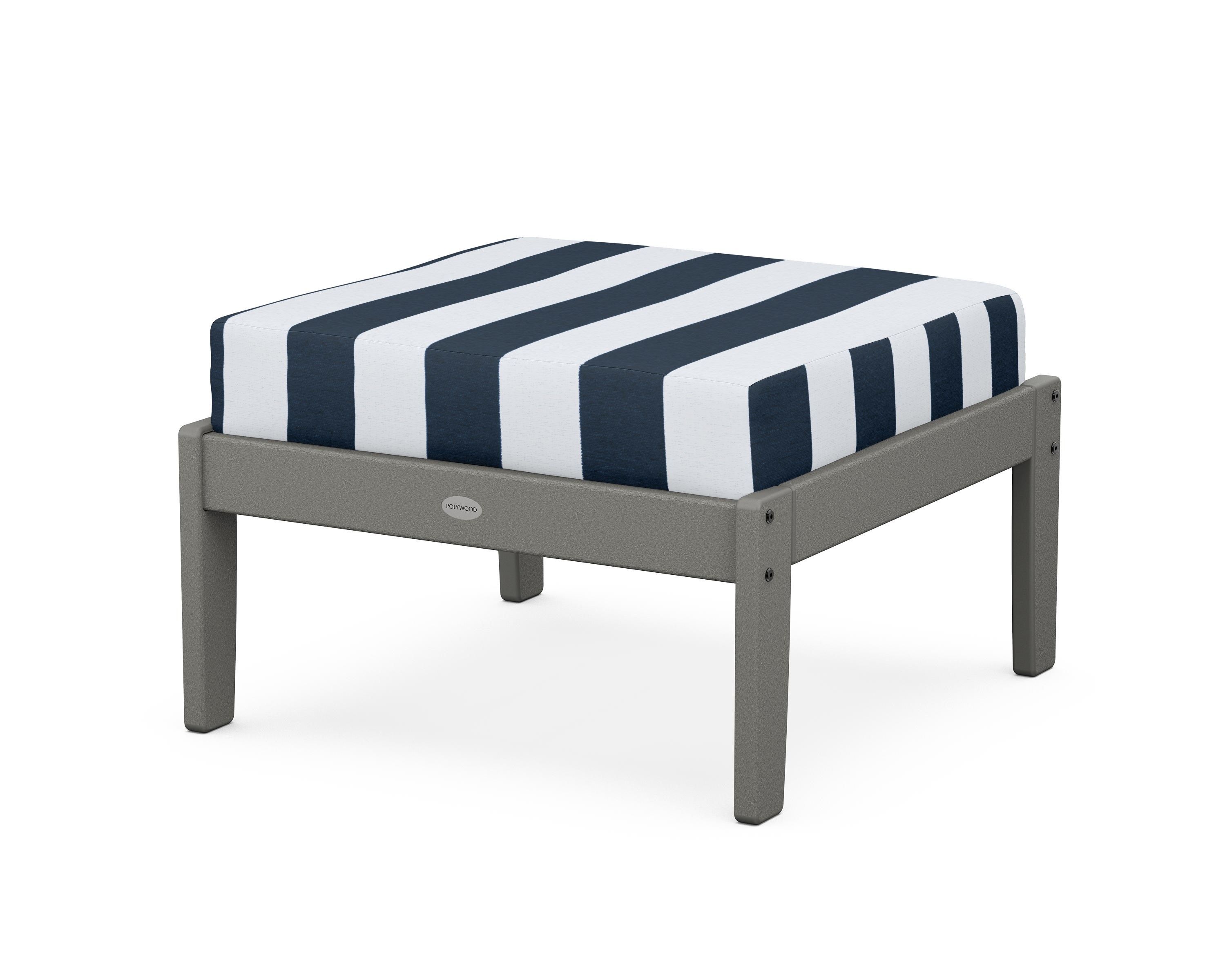 POLYWOOD® Braxton Deep Seating Ottoman in Slate Grey / Cabana Stripe Marine Indigo