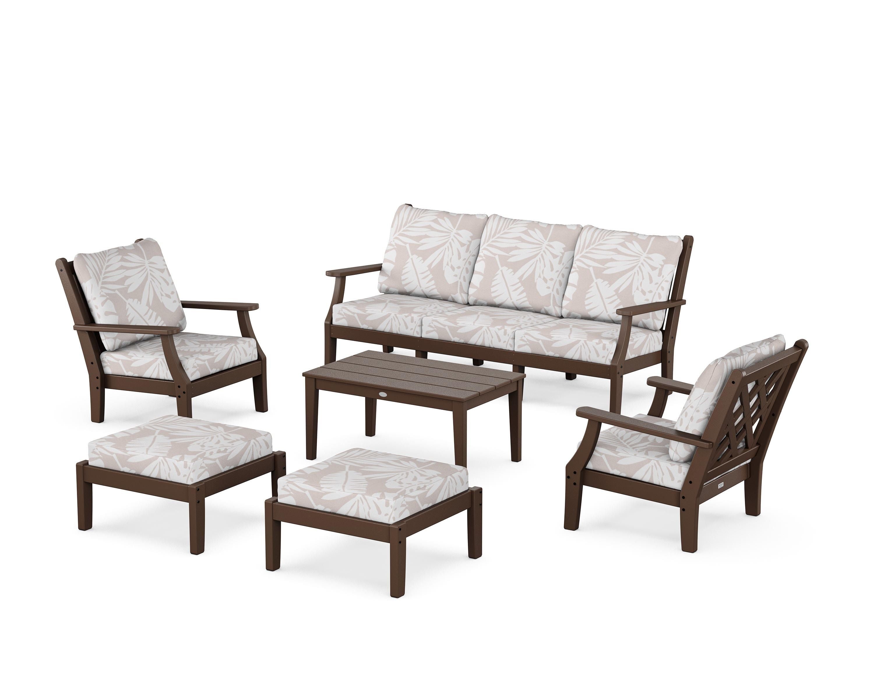 Country Living Wovendale 6-Piece Lounge Sofa Set in Mahogany / Leaf Dune Burlap