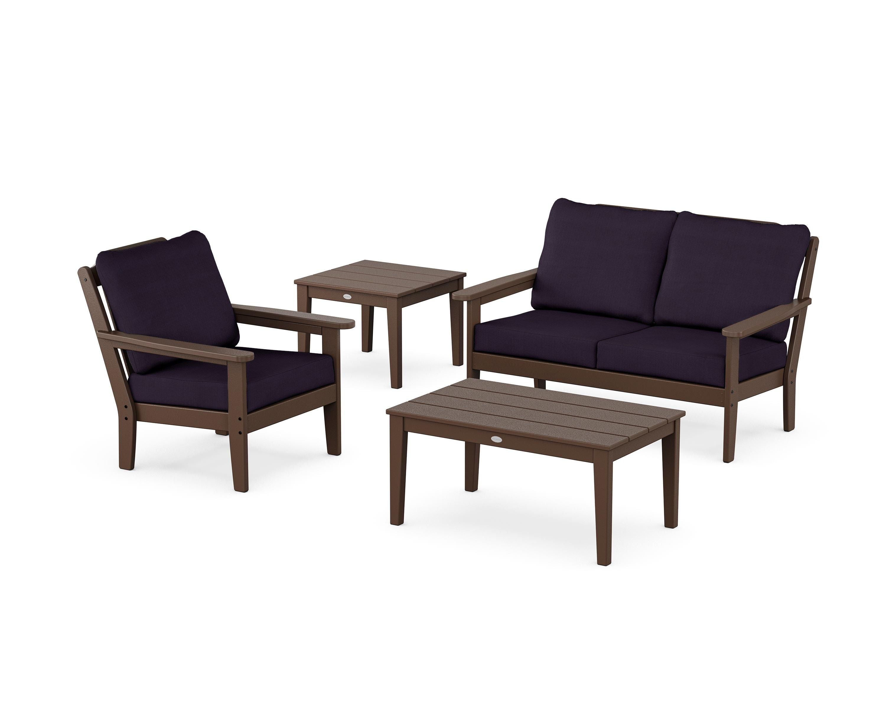 Country Living Wovendale 4-Piece Deep Seating Set in Mahogany / Navy Linen