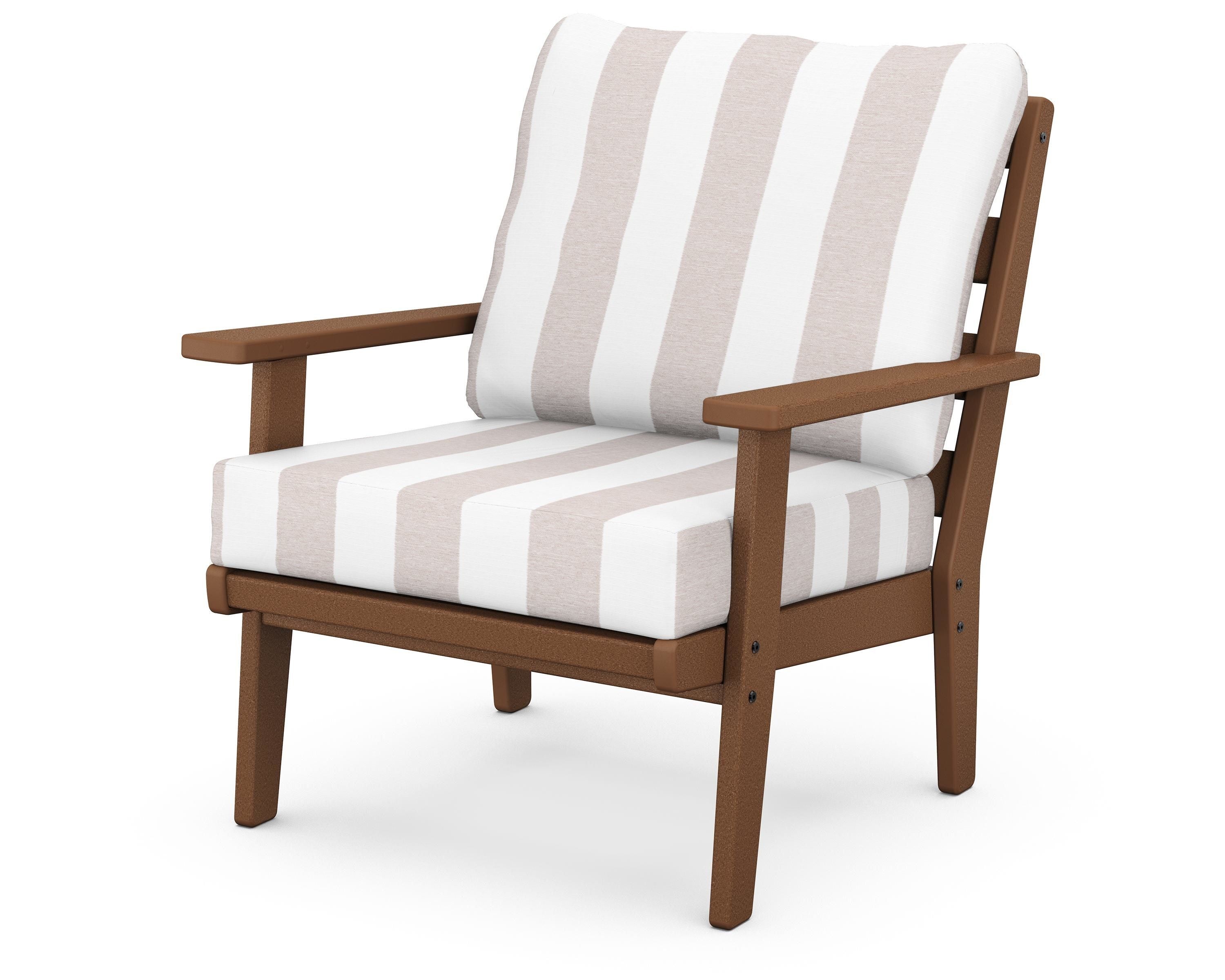 POLYWOOD® Grant Park Deep Seating Chair in Teak / Cabana Stripe Dune Burlap