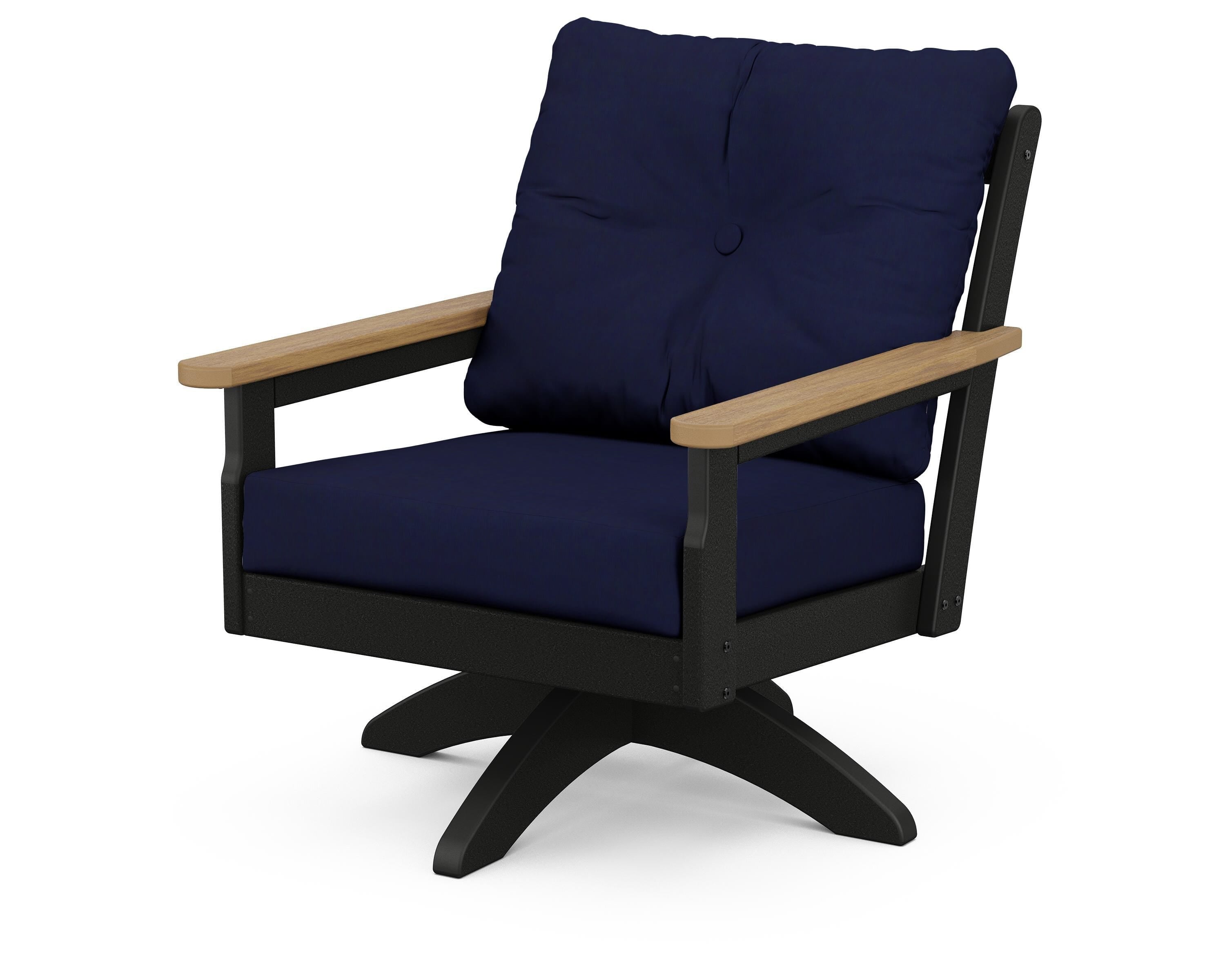 POLYWOOD® Vineyard Deep Seating Swivel Chair in Black / Natural / Navy