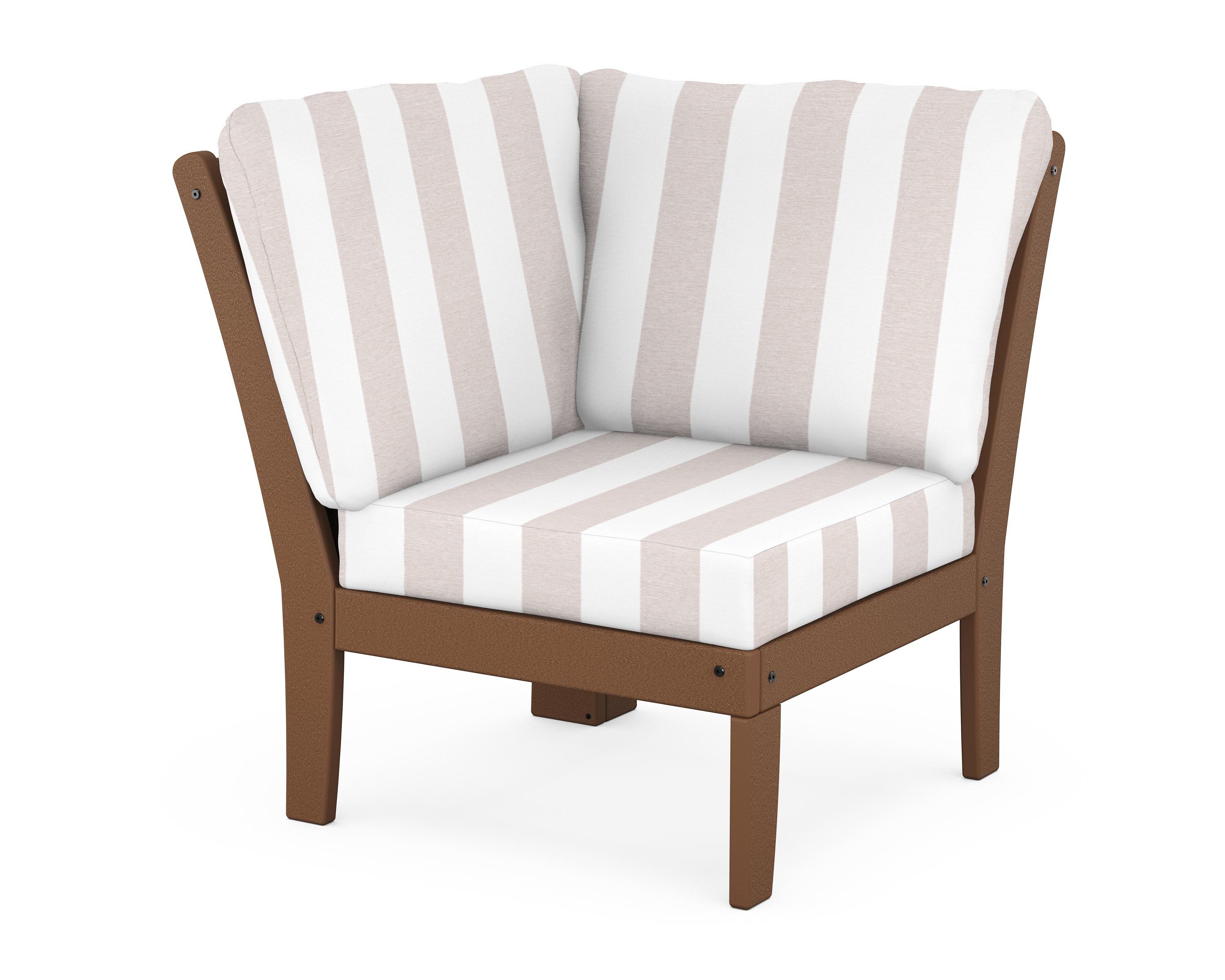 POLYWOOD® Braxton Modular Corner Chair in Teak / Cabana Stripe Dune Burlap