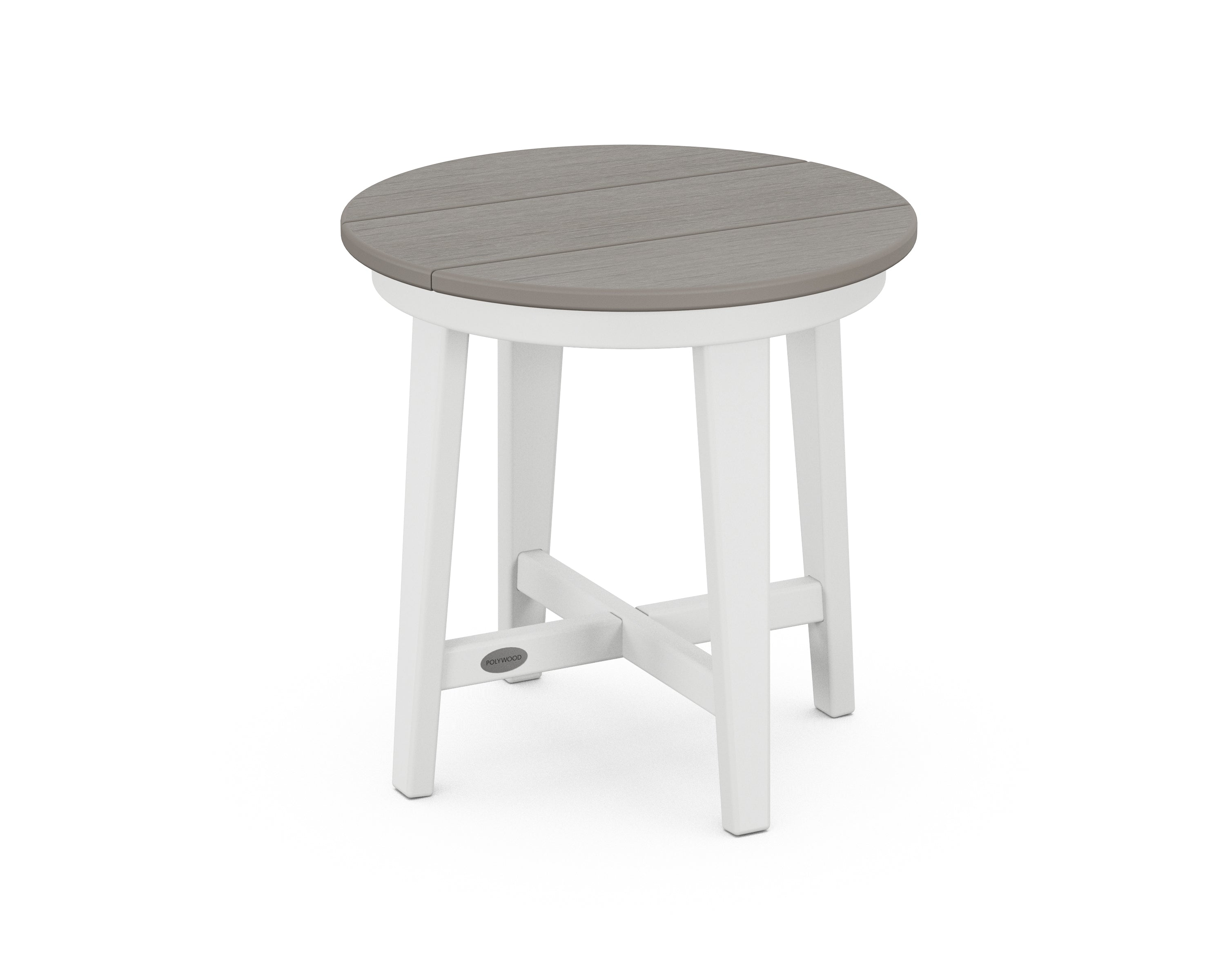 POLYWOOD® Newport 19" Round End Table in White / Driftwood