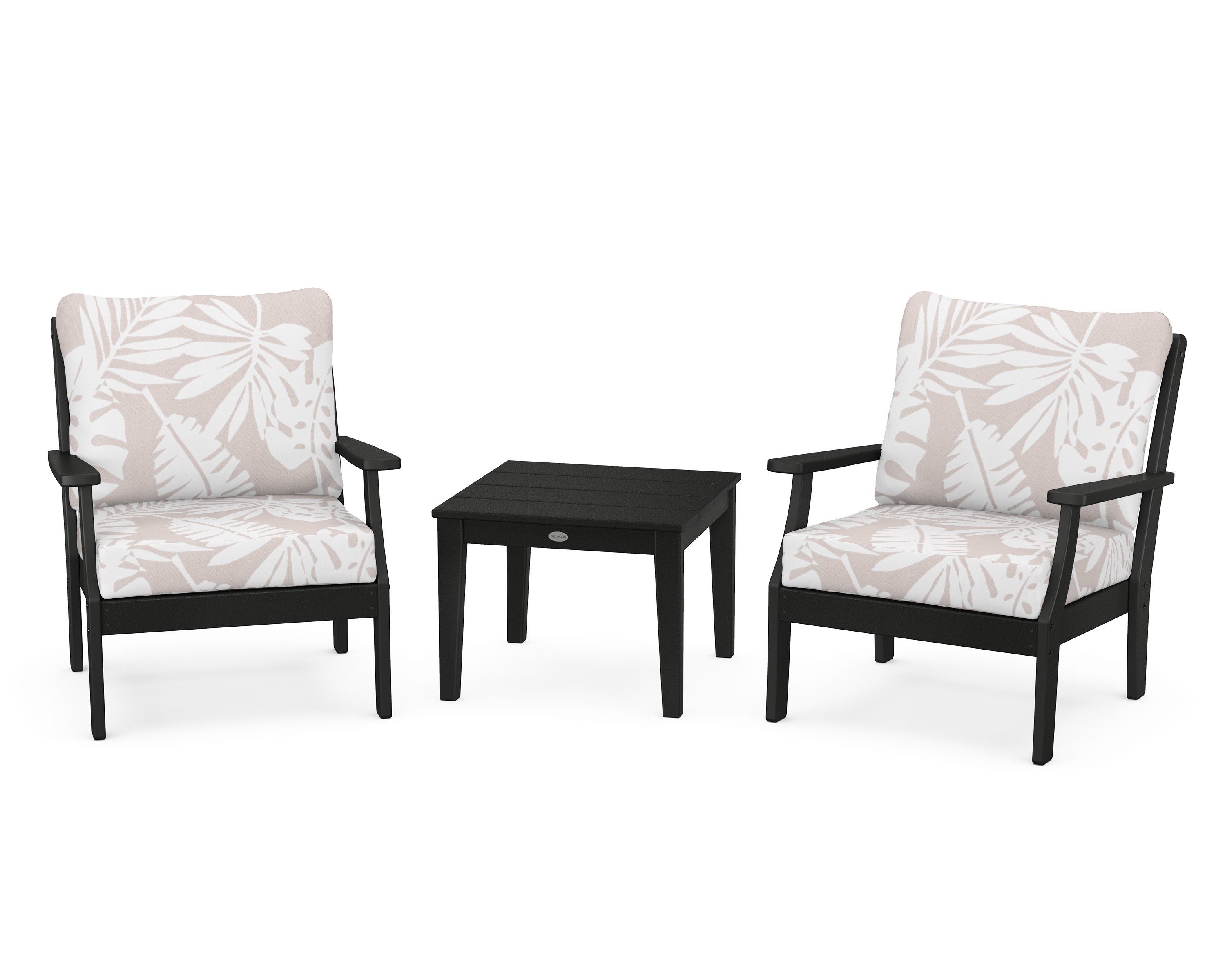 POLYWOOD® Braxton 3-Piece Deep Seating Set in Black / Leaf Dune Burlap