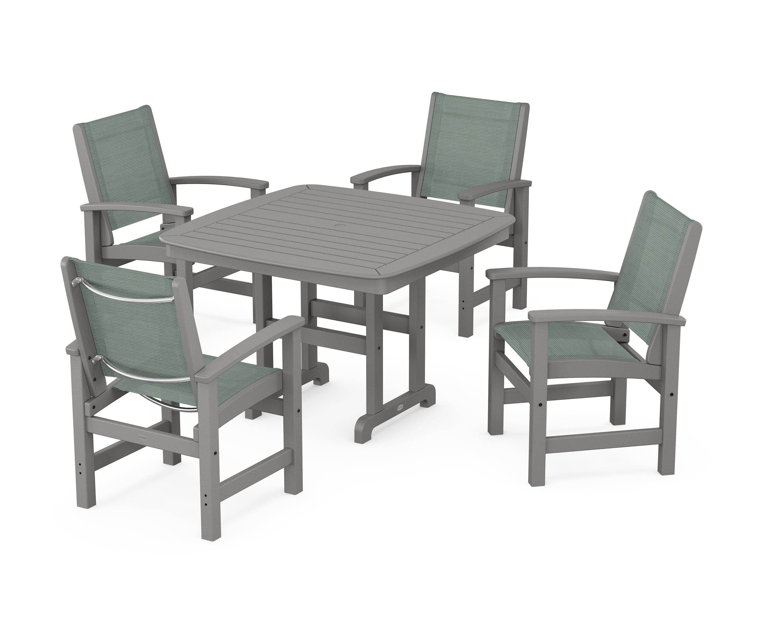 POLYWOOD® Coastal 5-Piece Dining Set in Slate Grey / Dupioni Sea Mist Sling