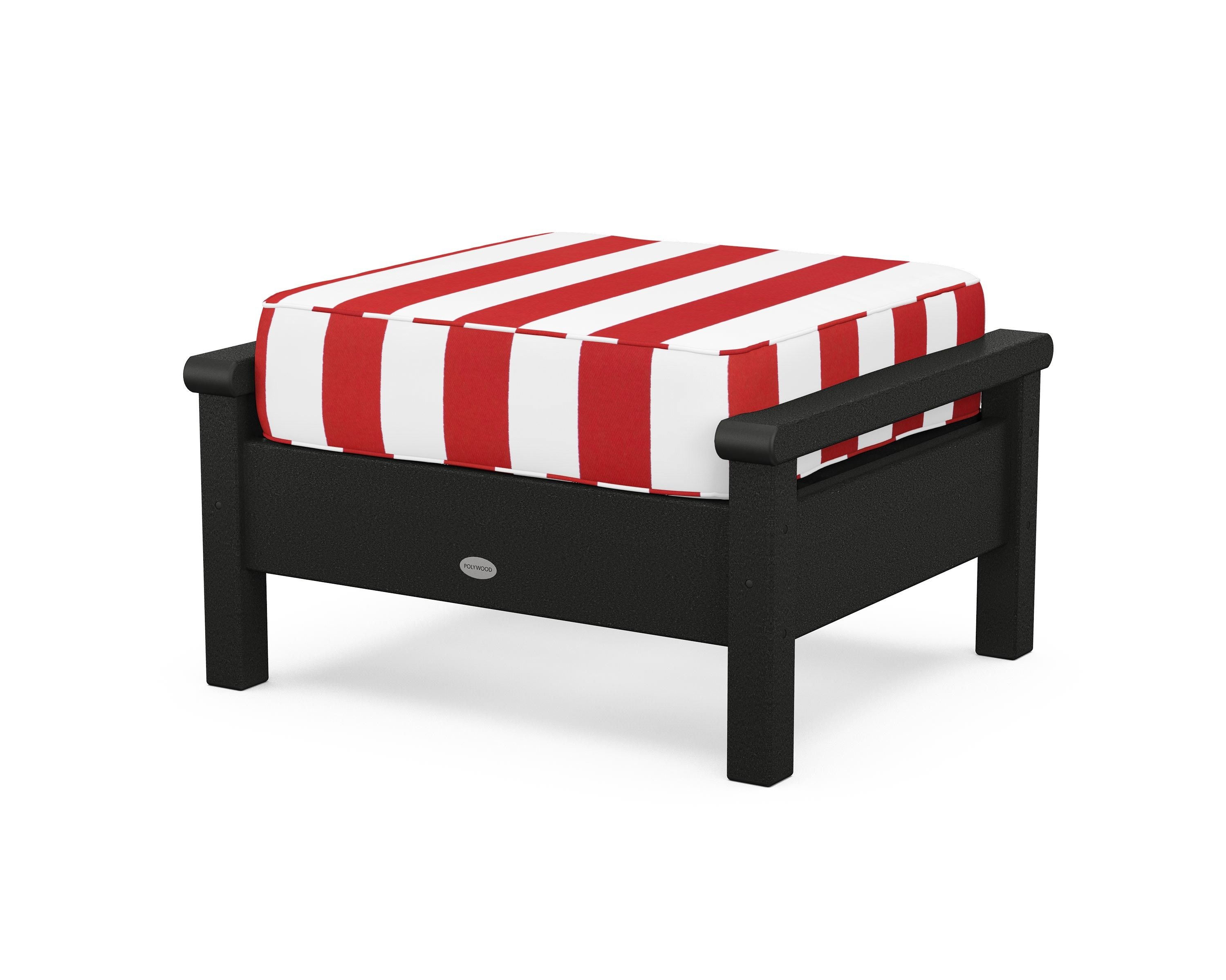 POLYWOOD® Harbour Deep Seating Ottoman in Black / Cabana Stripe Crimson
