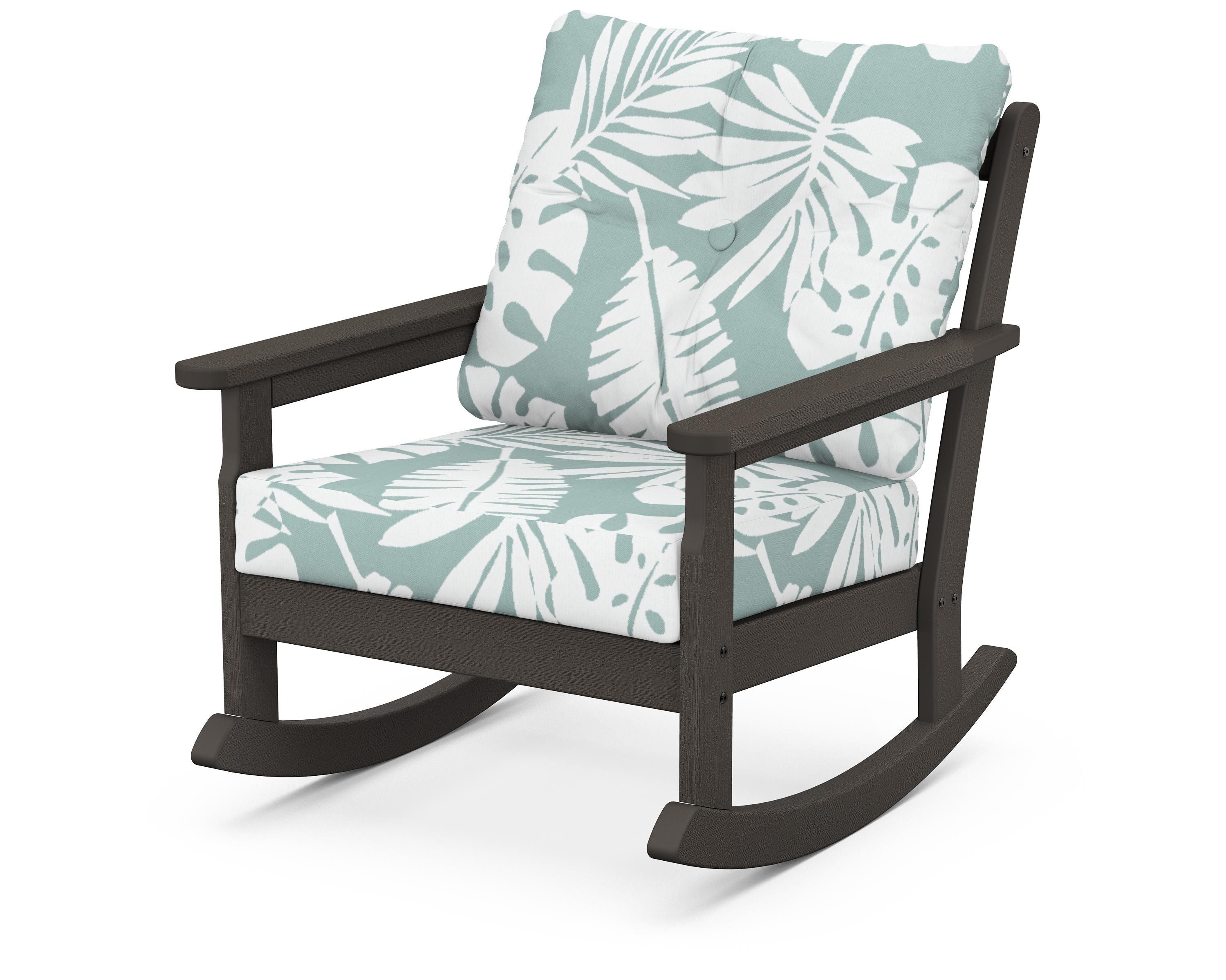 POLYWOOD® Vineyard Deep Seating Rocking Chair in Vintage Coffee / Leaf Glacier Spa