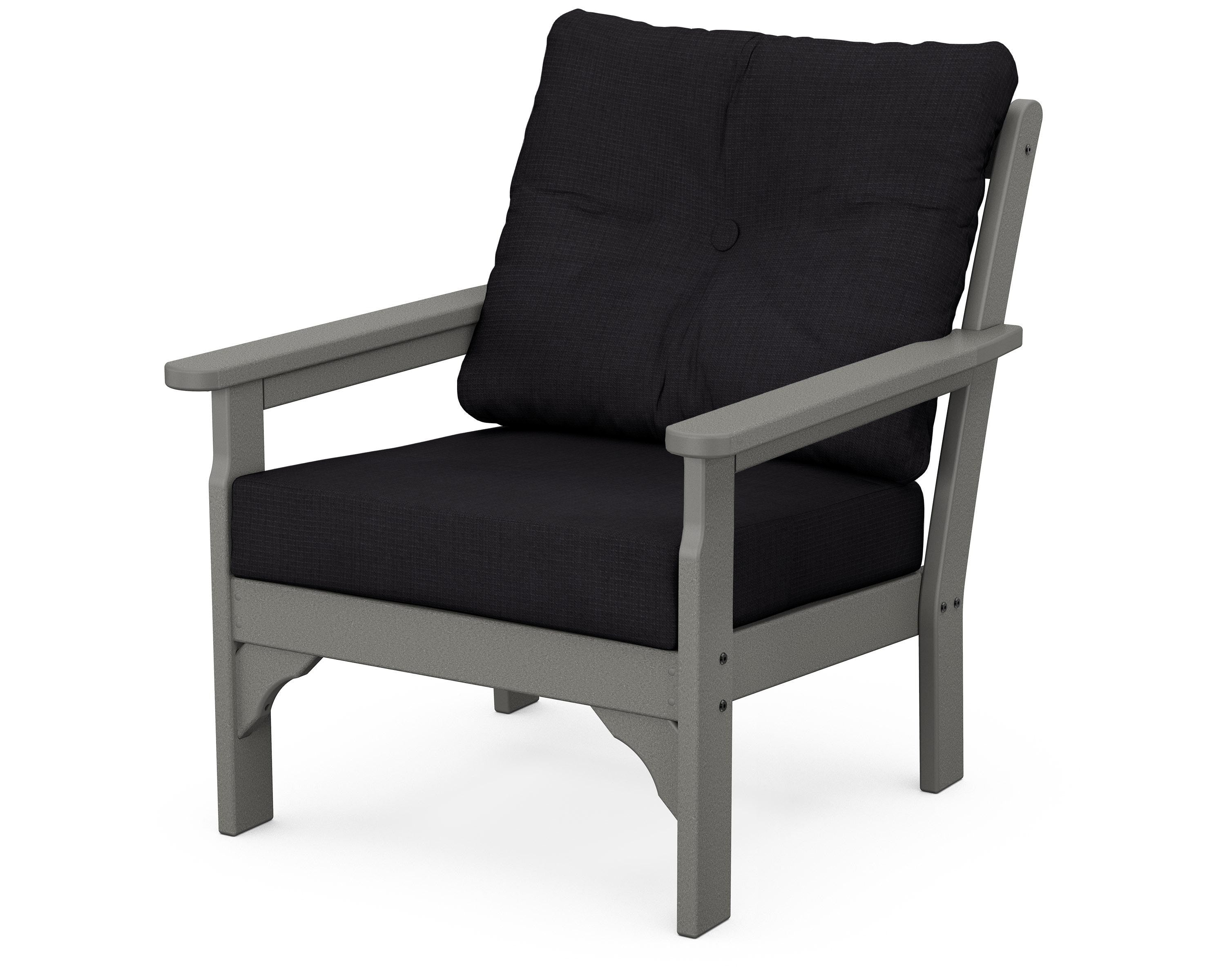 POLYWOOD® Vineyard Deep Seating Chair in Slate Grey / Midnight Linen