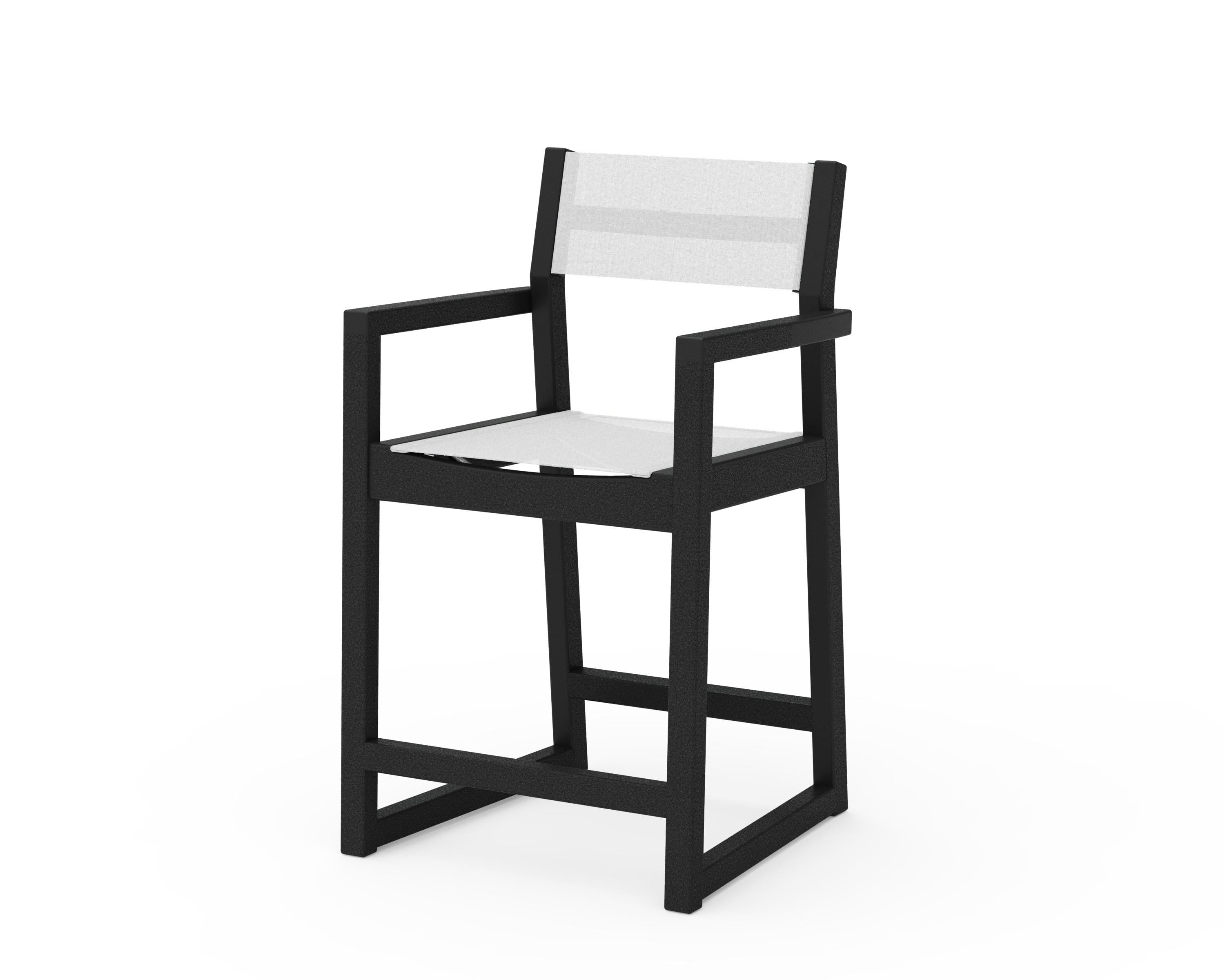 POLYWOOD® EDGE Sling Counter Arm Chair in Black / White Sling