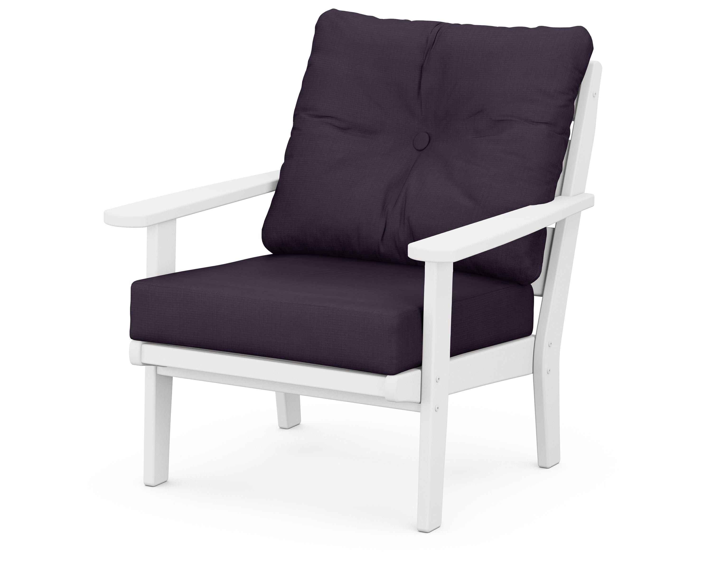 POLYWOOD® Lakeside Deep Seating Chair in White / Navy Linen