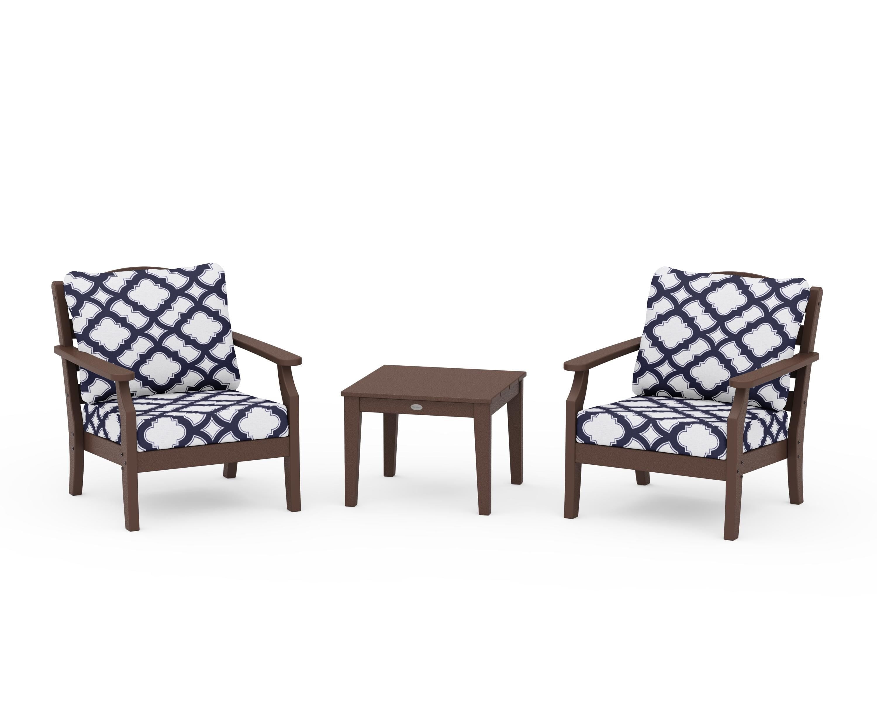 Draper James™ by POLYWOOD® Savannah 3-Piece Deep Seating Set in Mahogany / Trellis Navy