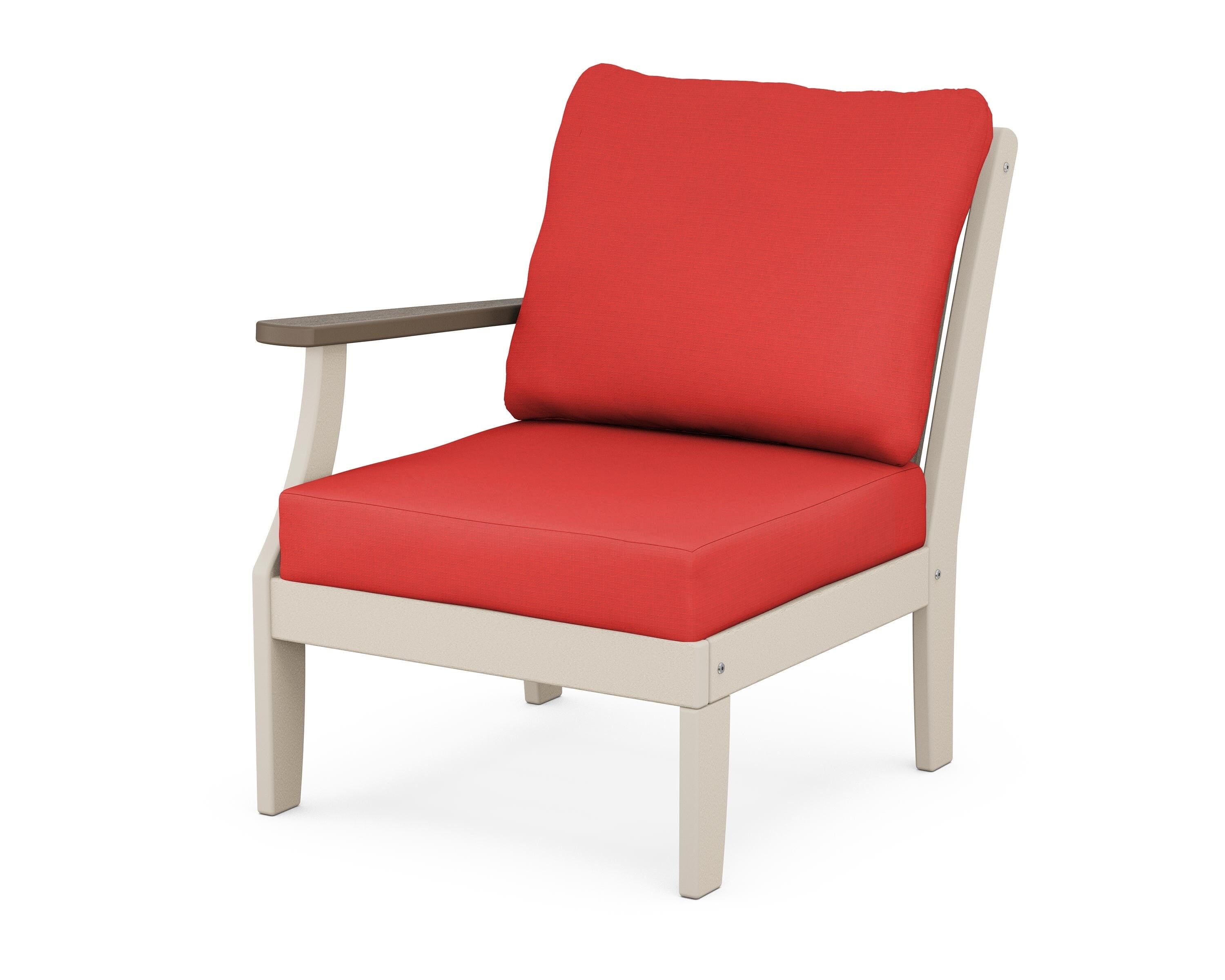 POLYWOOD® Braxton Modular Left Arm Chair in Sand / Kona / Crimson Linen
