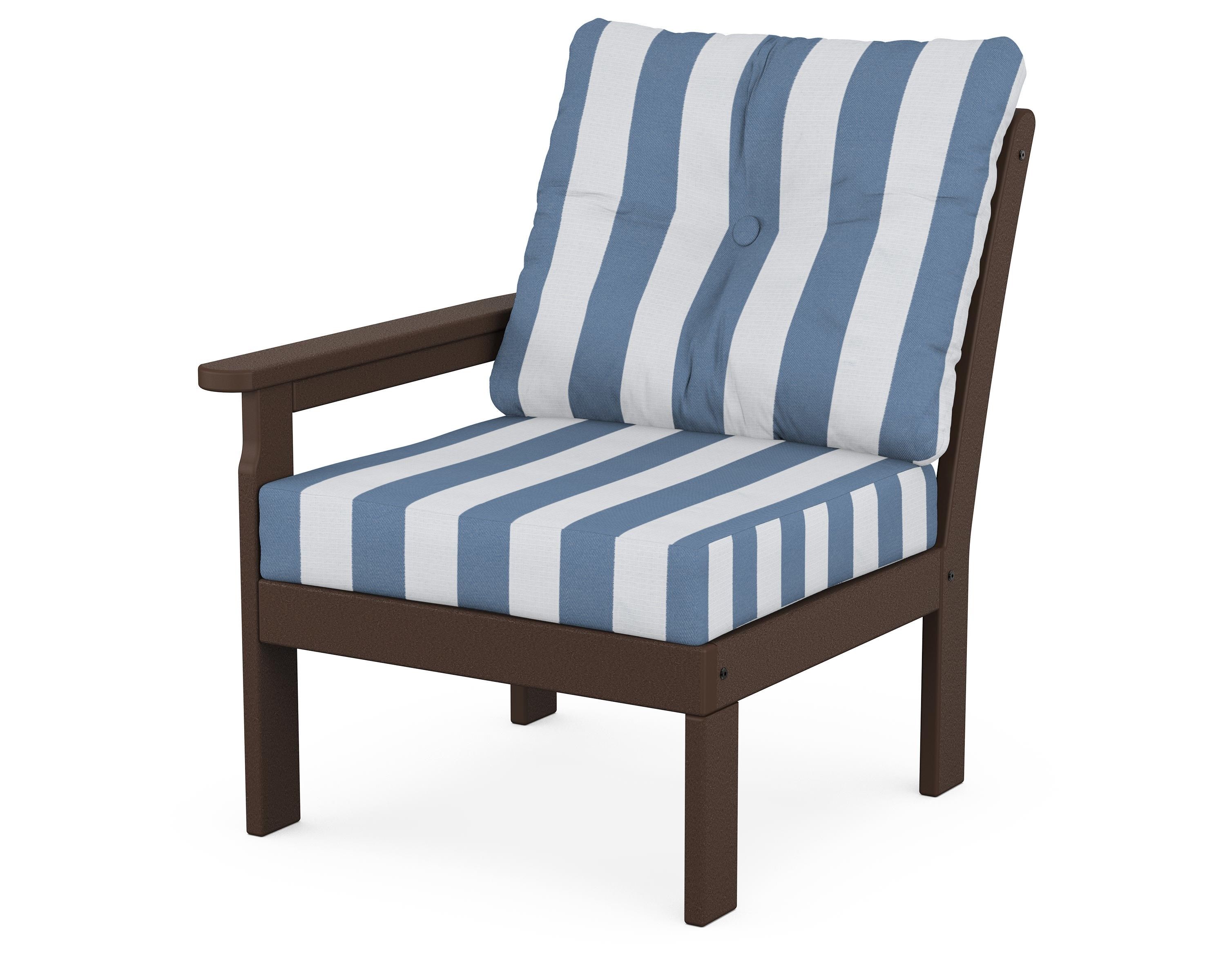 POLYWOOD® Vineyard Modular Left Arm Chair in Mahogany / Cabana Stripe Sky Blue