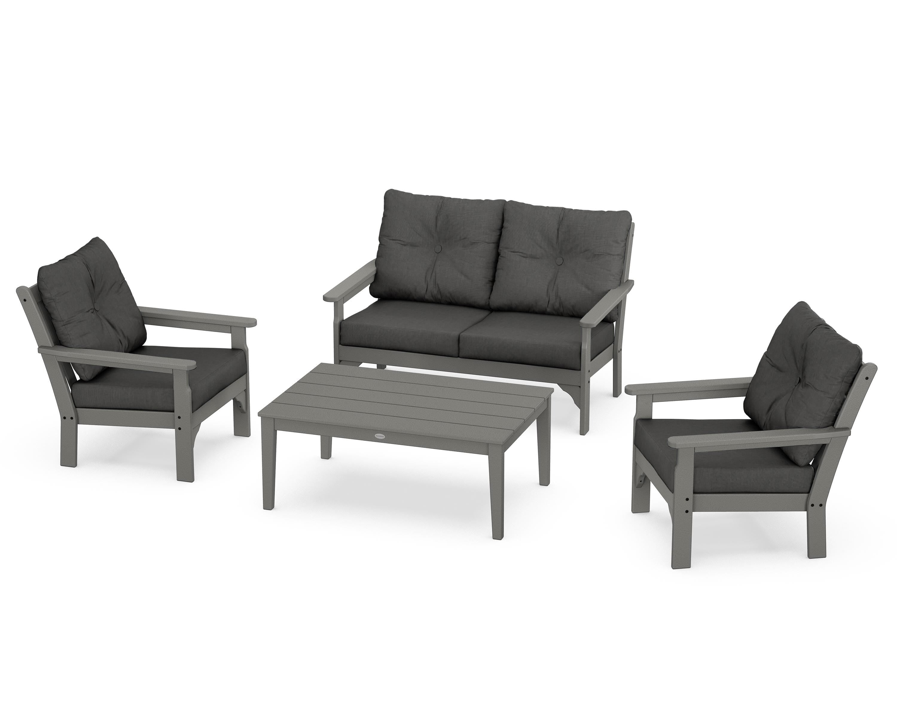 POLYWOOD® Vineyard 4-Piece Deep Seating Set in Slate Grey / Spectrum Carbon