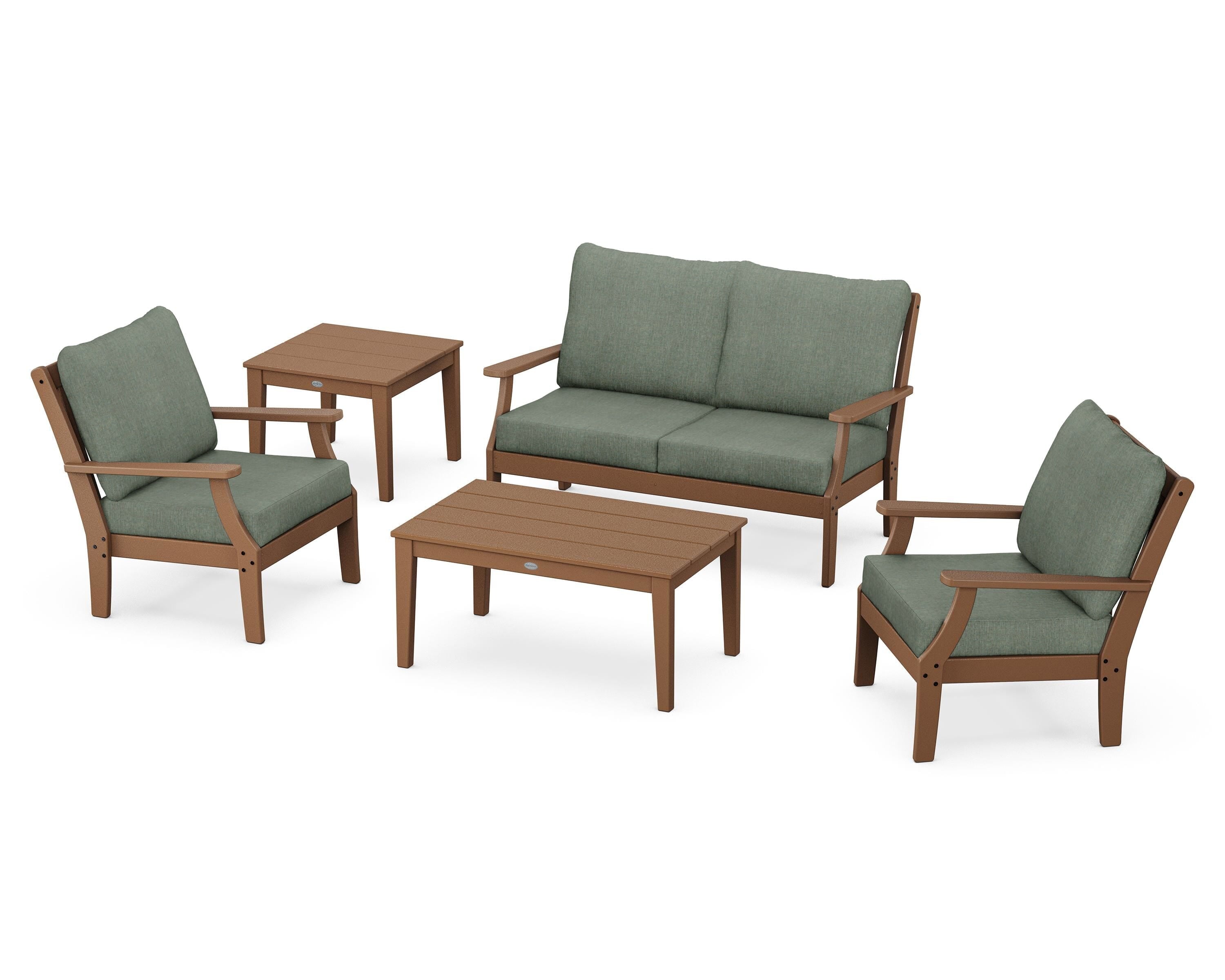 POLYWOOD® Braxton 5-Piece Deep Seating Set in Teak / Cast Sage
