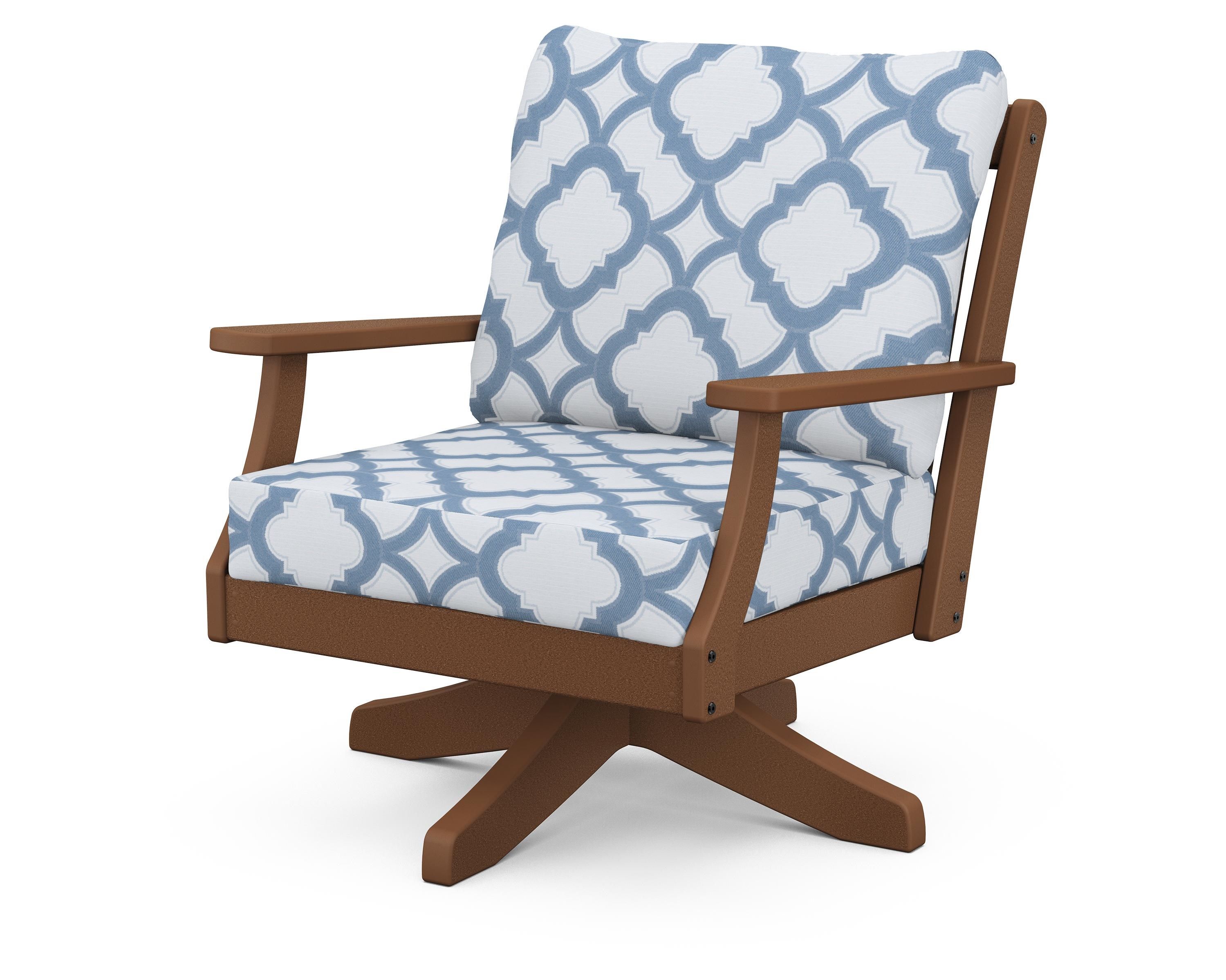 POLYWOOD® Braxton Deep Seating Swivel Chair in Teak / Trellis Sky Blue