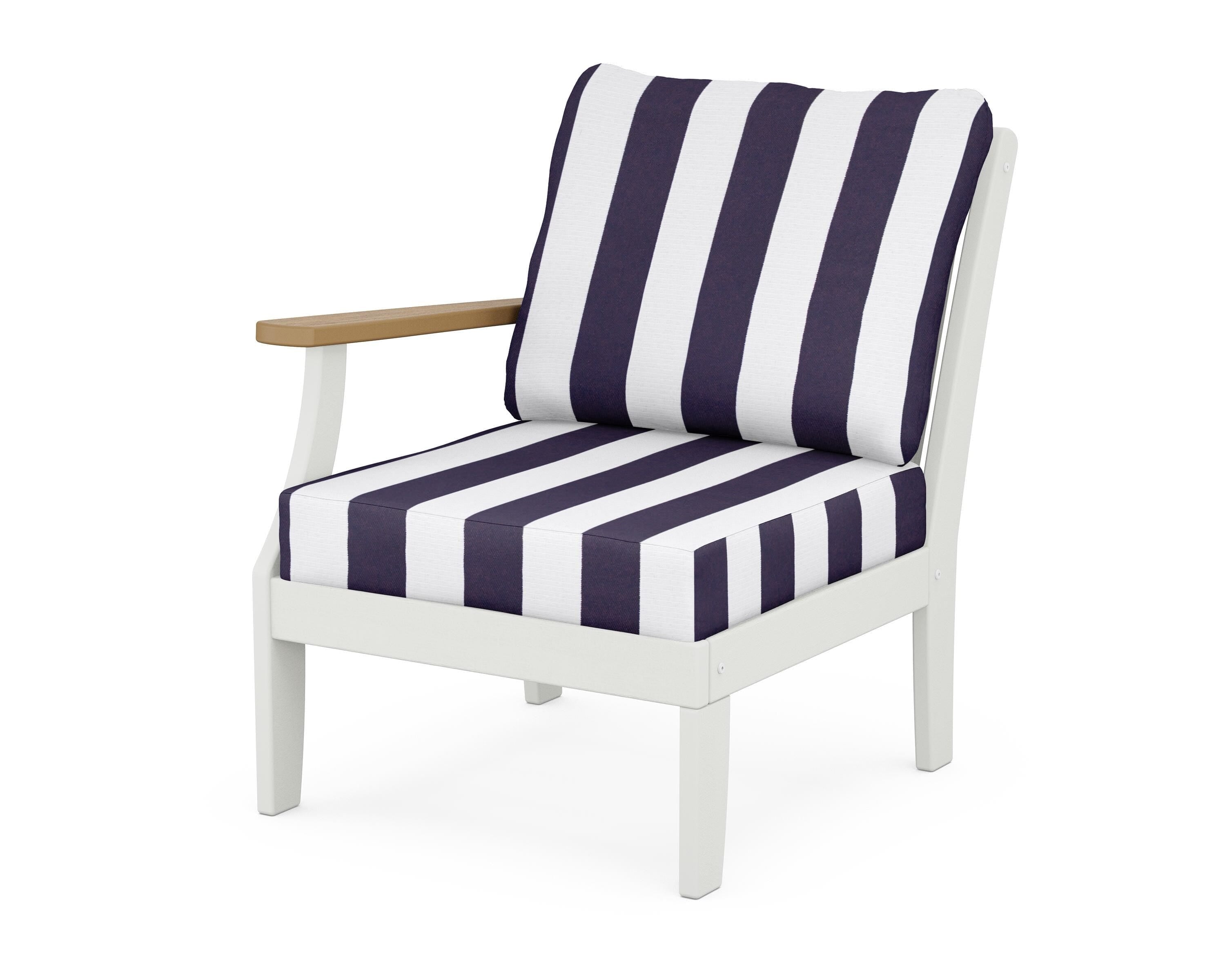 POLYWOOD® Braxton Modular Left Arm Chair in White / Natural / Cabana Stripe Navy