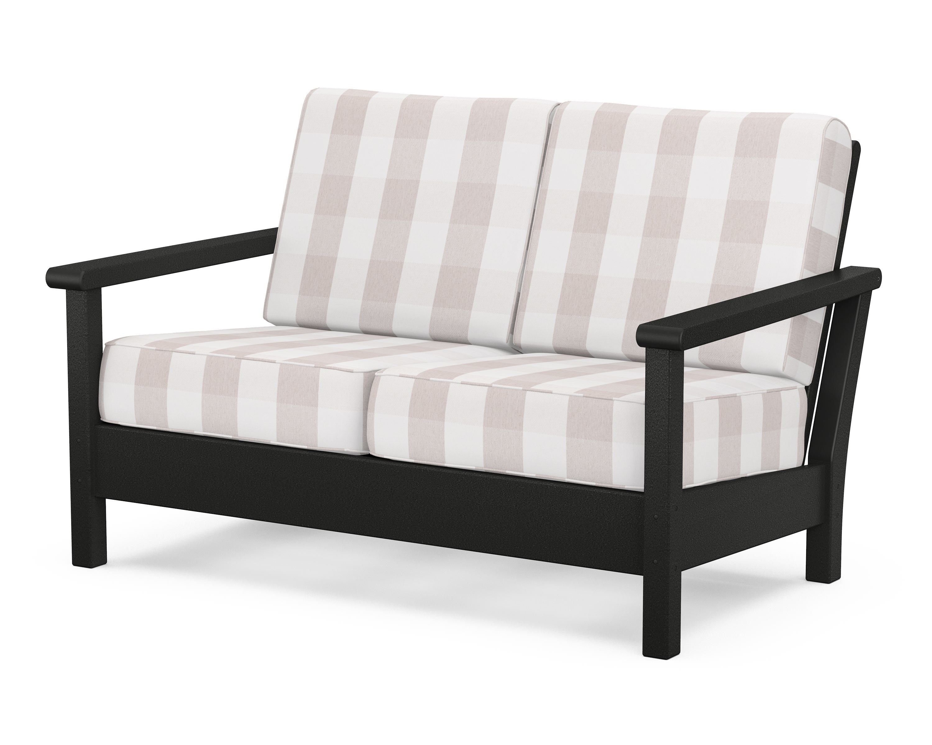 POLYWOOD® Harbour Deep Seating Loveseat in Black / Buffalo Plaid Dune Burlap