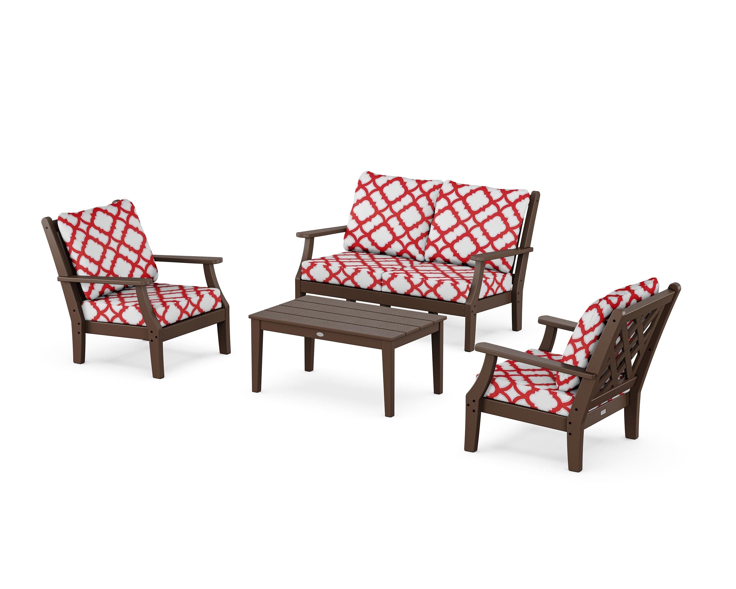 Country Living Wovendale 4-Piece Deep Seating Set with Loveseat in Mahogany / Trellis Crimson