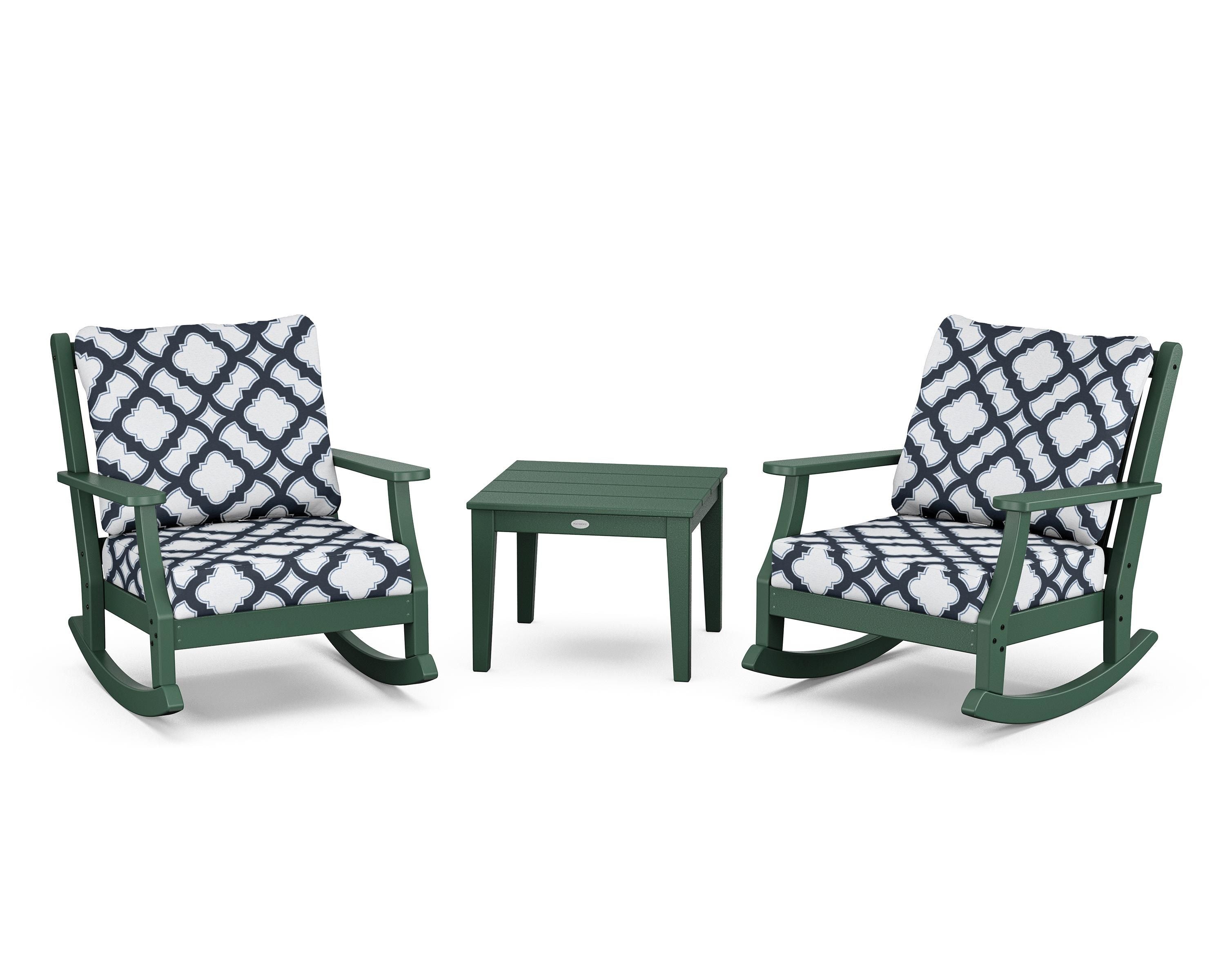 Country Living Wovendale 3-Piece Deep Seating Rocker Set in Green / Trellis Marine Indigo