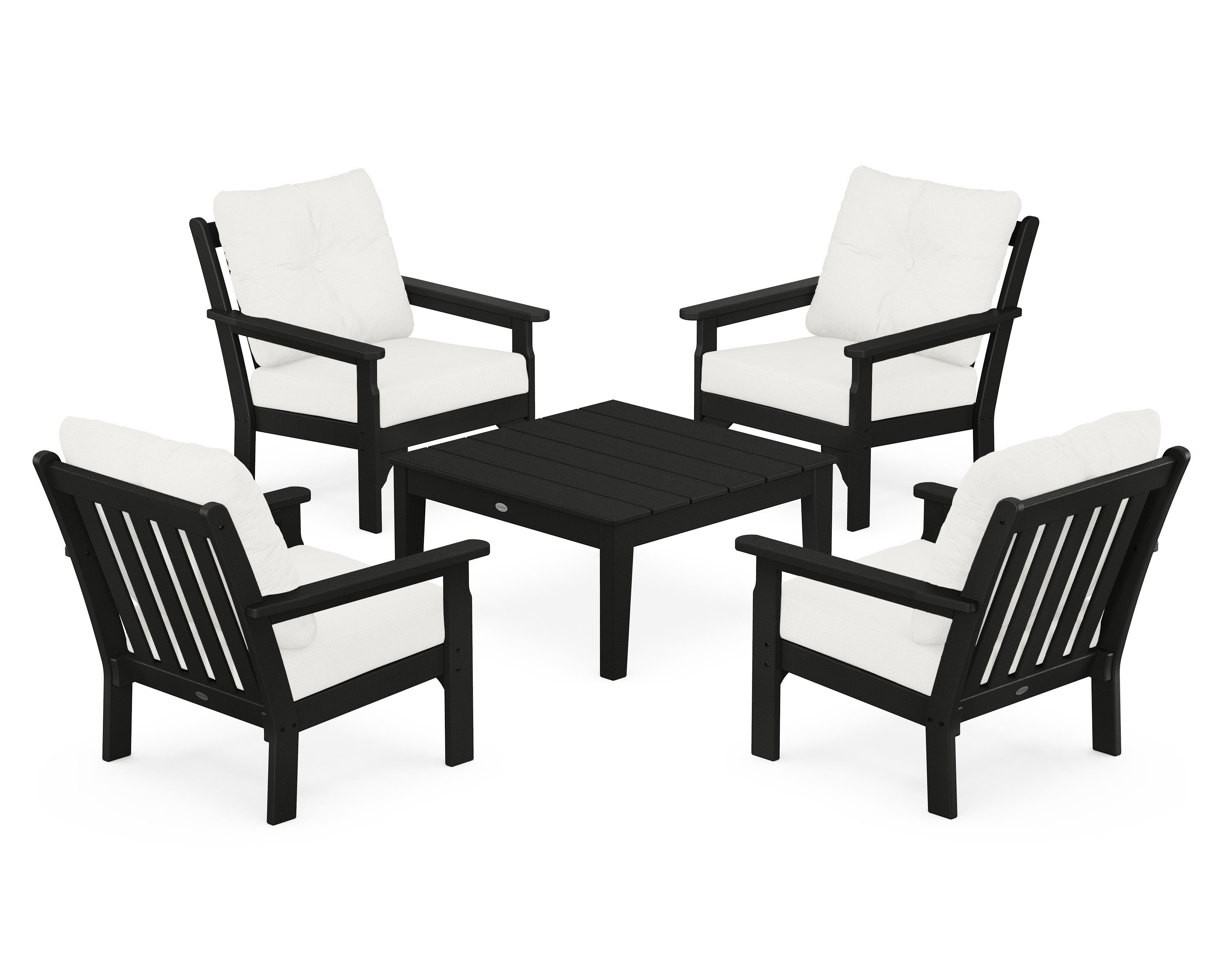 POLYWOOD® Vineyard 5-Piece Deep Seating Conversation Set in Black / Natural Linen