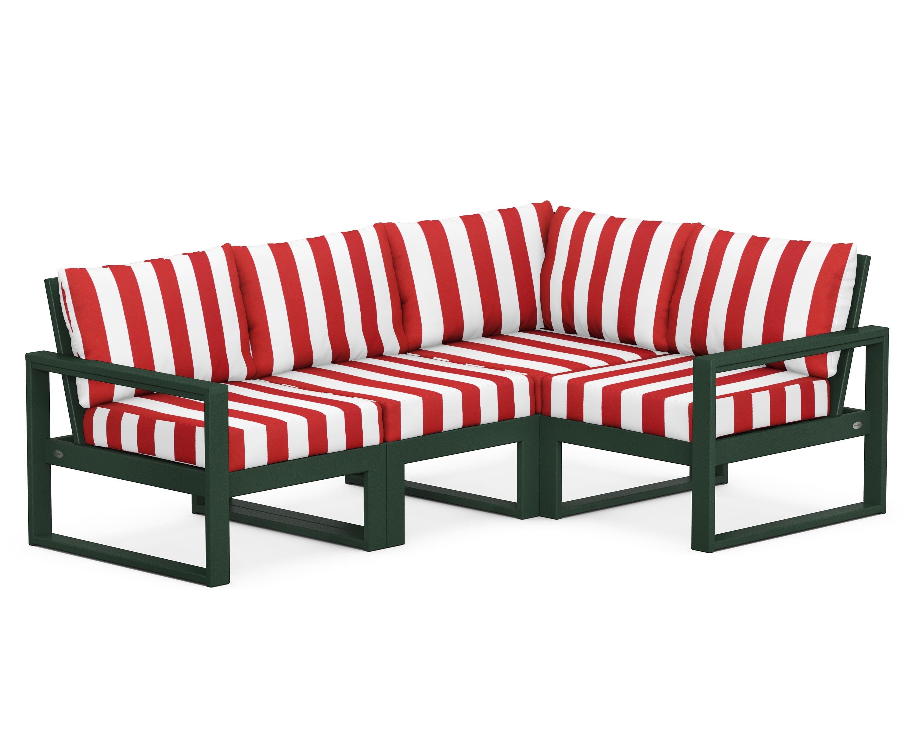 POLYWOOD® EDGE 4-Piece Modular Deep Seating Set in Green / Cabana Stripe Crimson