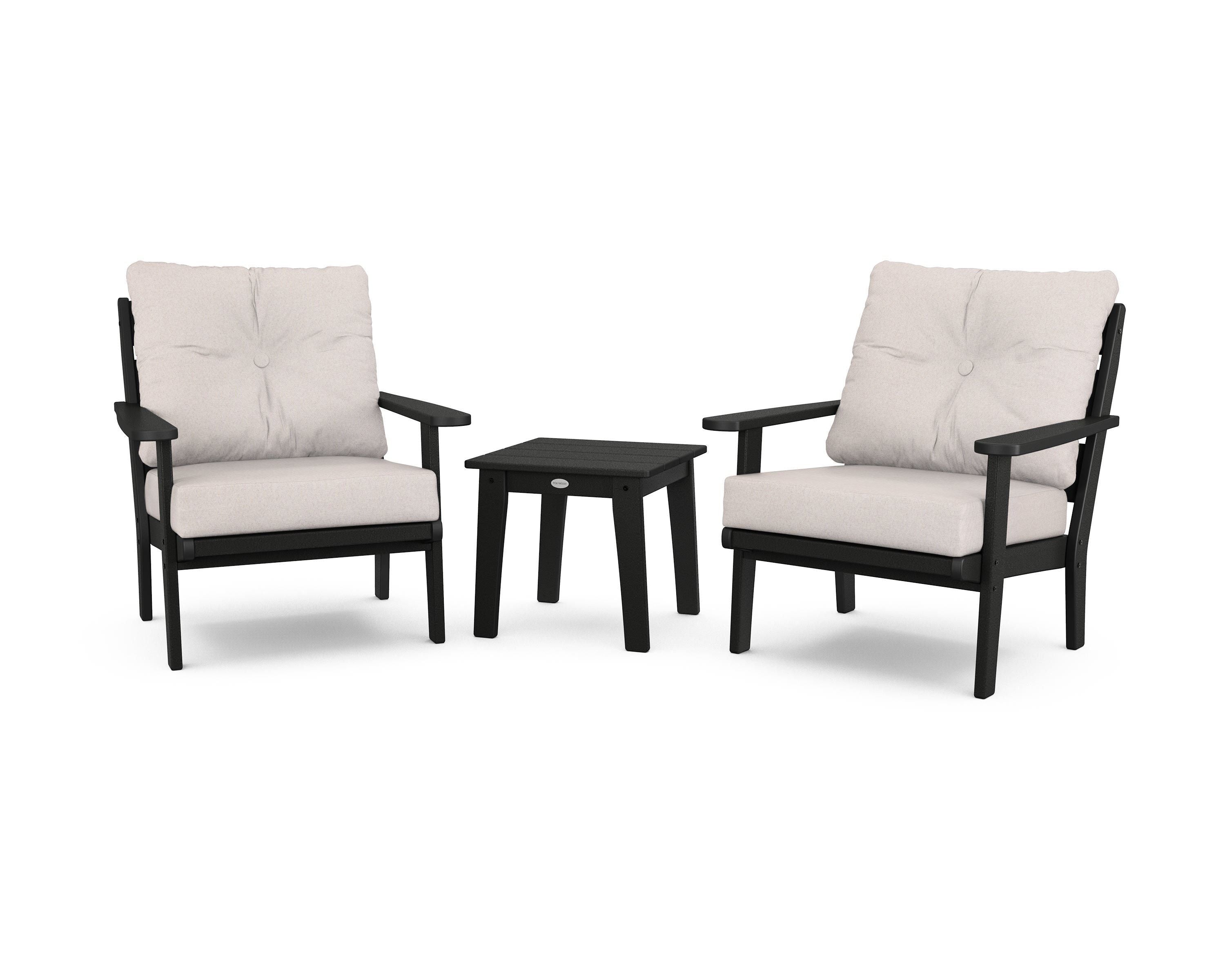 POLYWOOD® Lakeside 3-Piece Deep Seating Chair Set in Black / Dune Burlap