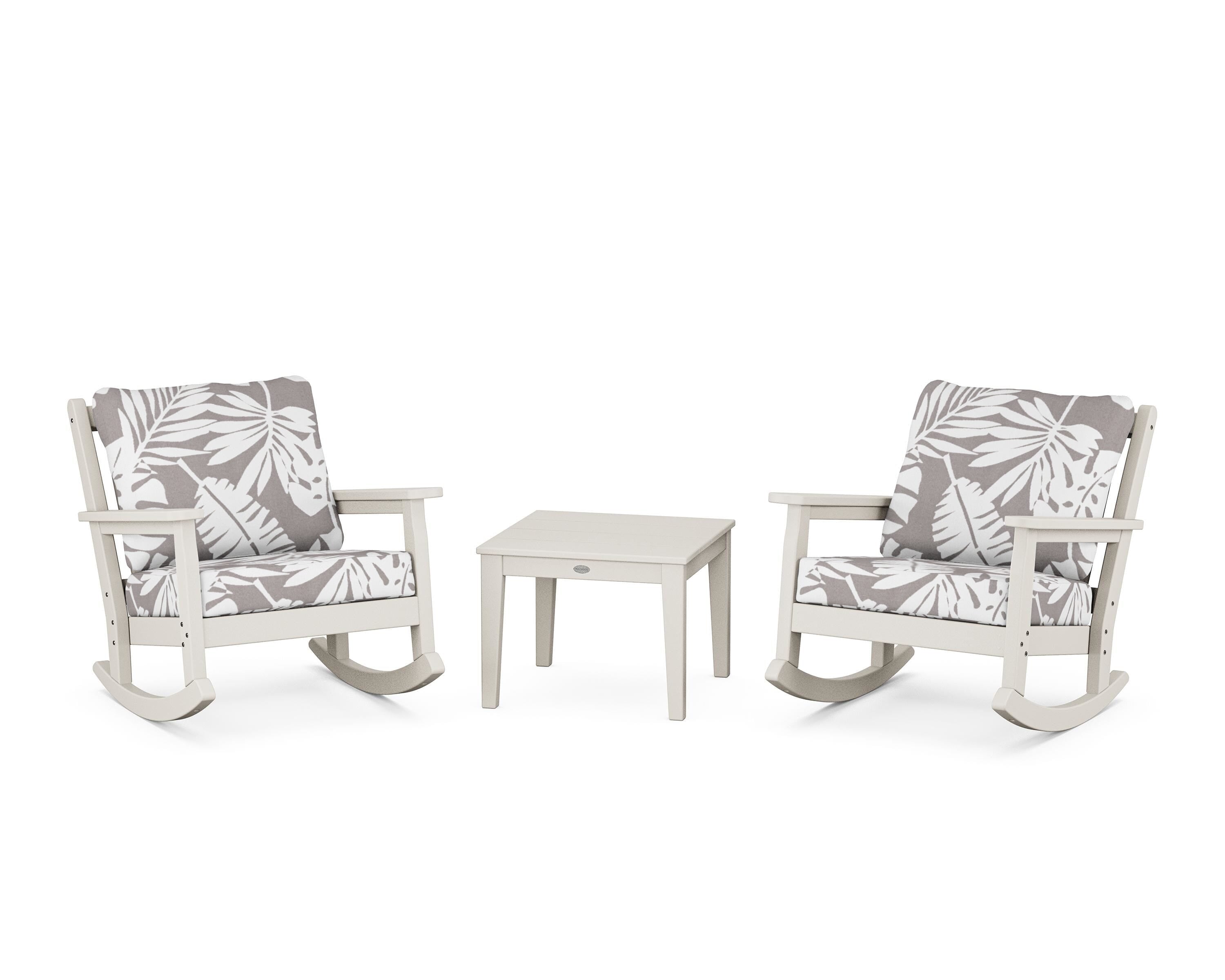 POLYWOOD® Chippendale 3-Piece Deep Seating Rocker Set in Sand / Leaf Grey Mist