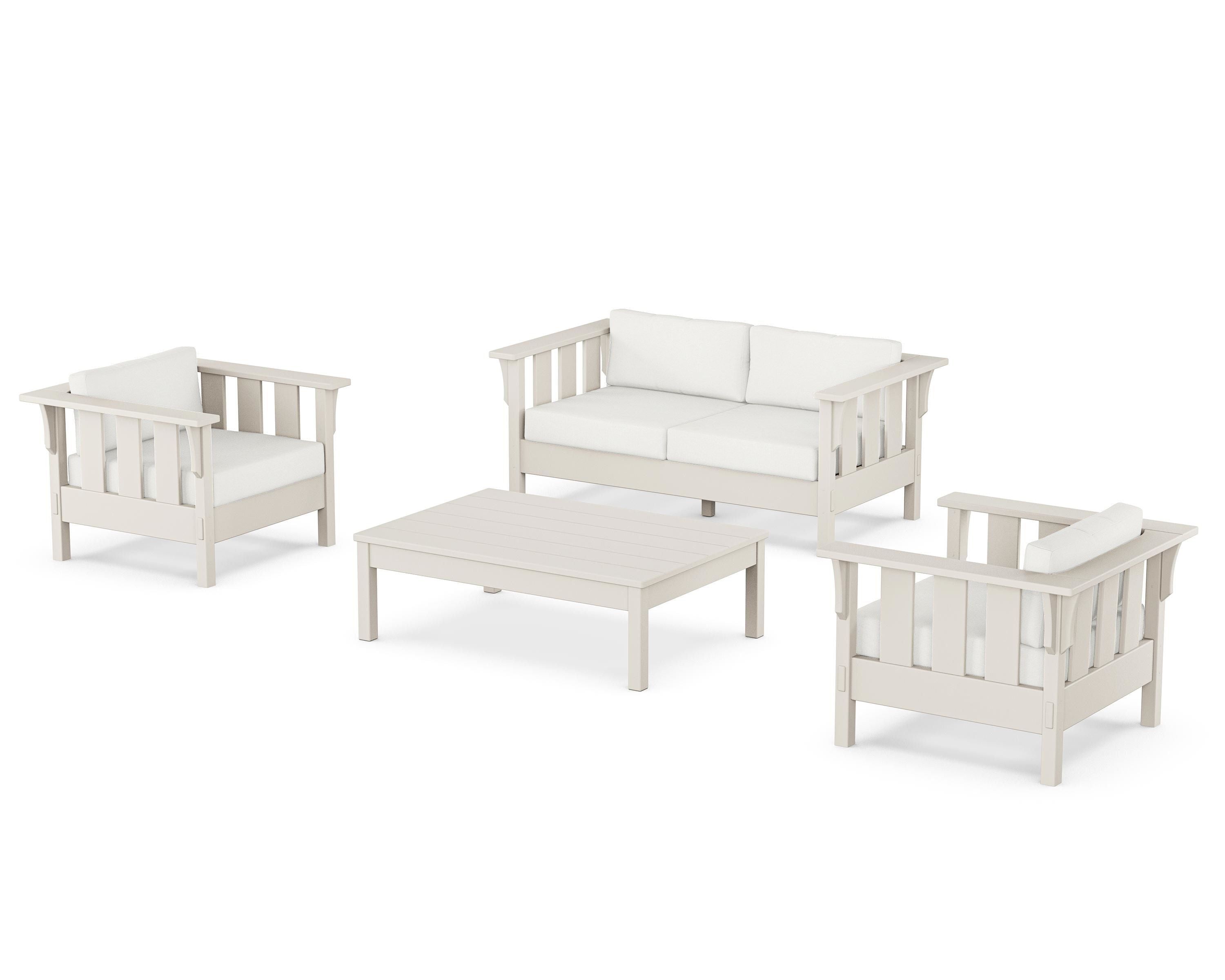 Martha Stewart by POLYWOOD® Acadia 4-Piece Deep Seating Set with Loveseat in Sand / Natural Linen