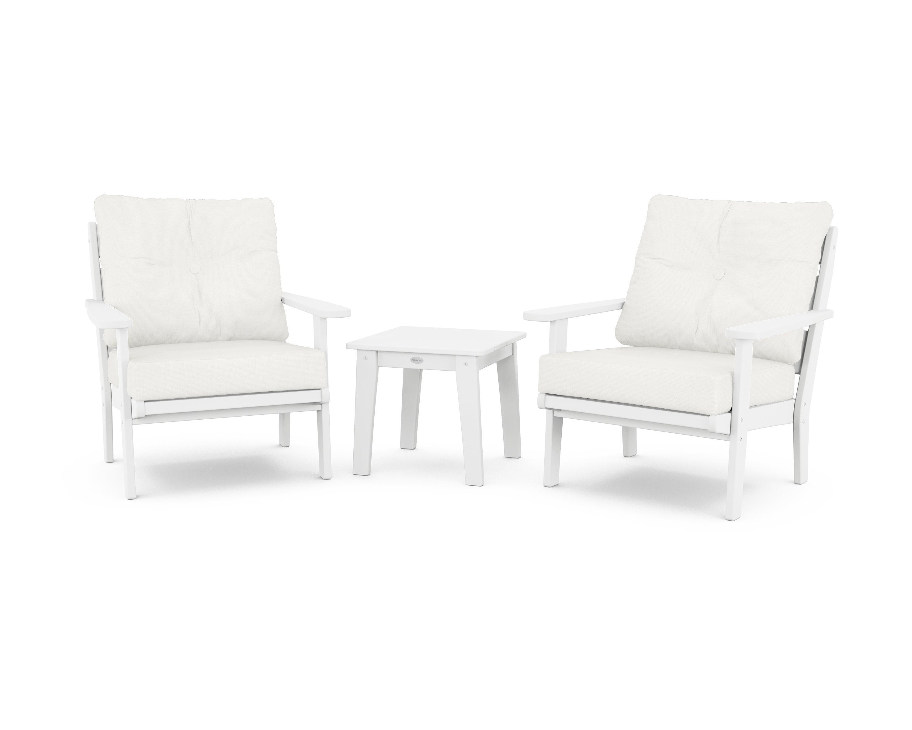 POLYWOOD® Lakeside 3-Piece Deep Seating Chair Set in White / Natural Linen
