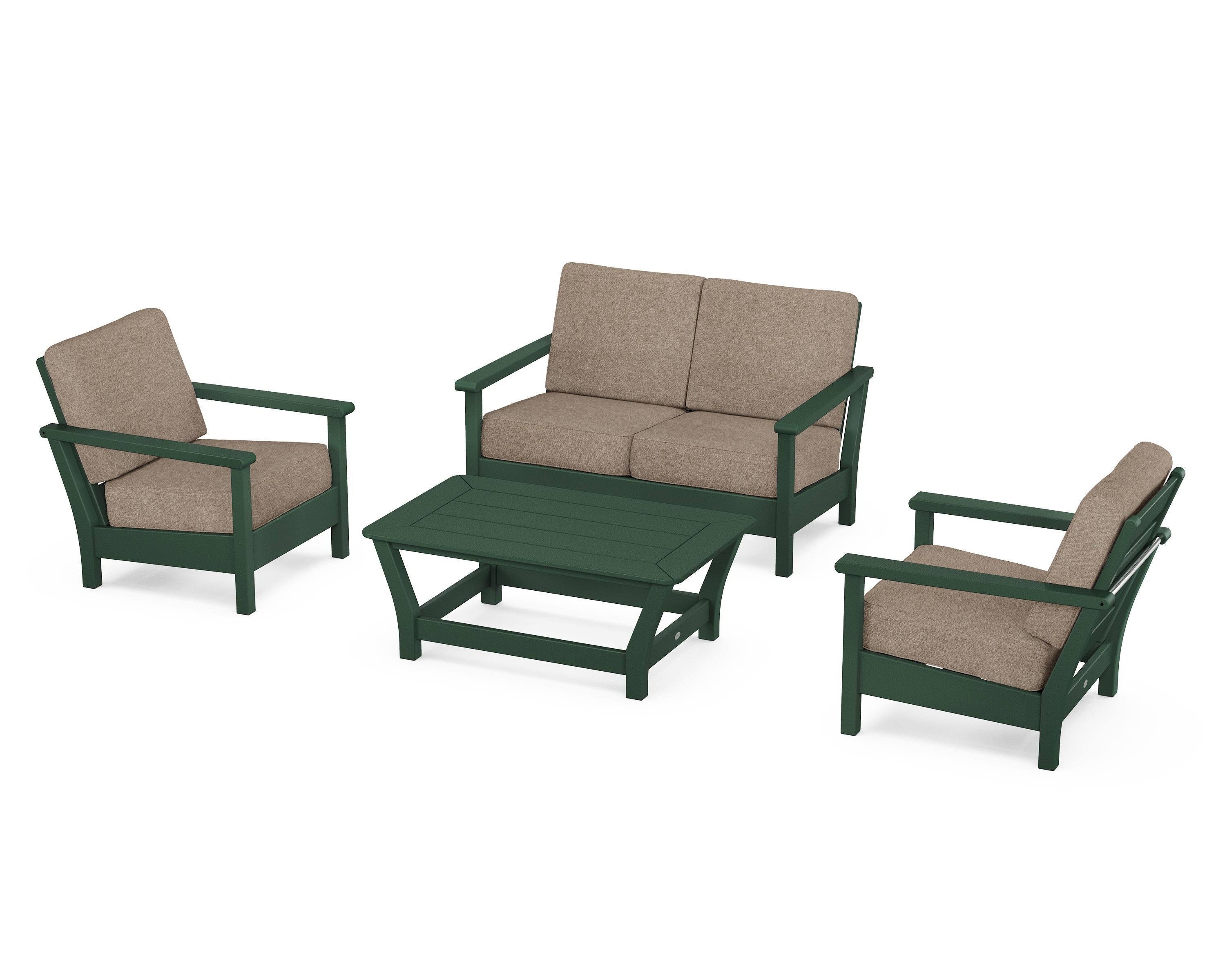 POLYWOOD® Harbour 4-Piece Deep Seating Set in Green / Spiced Burlap