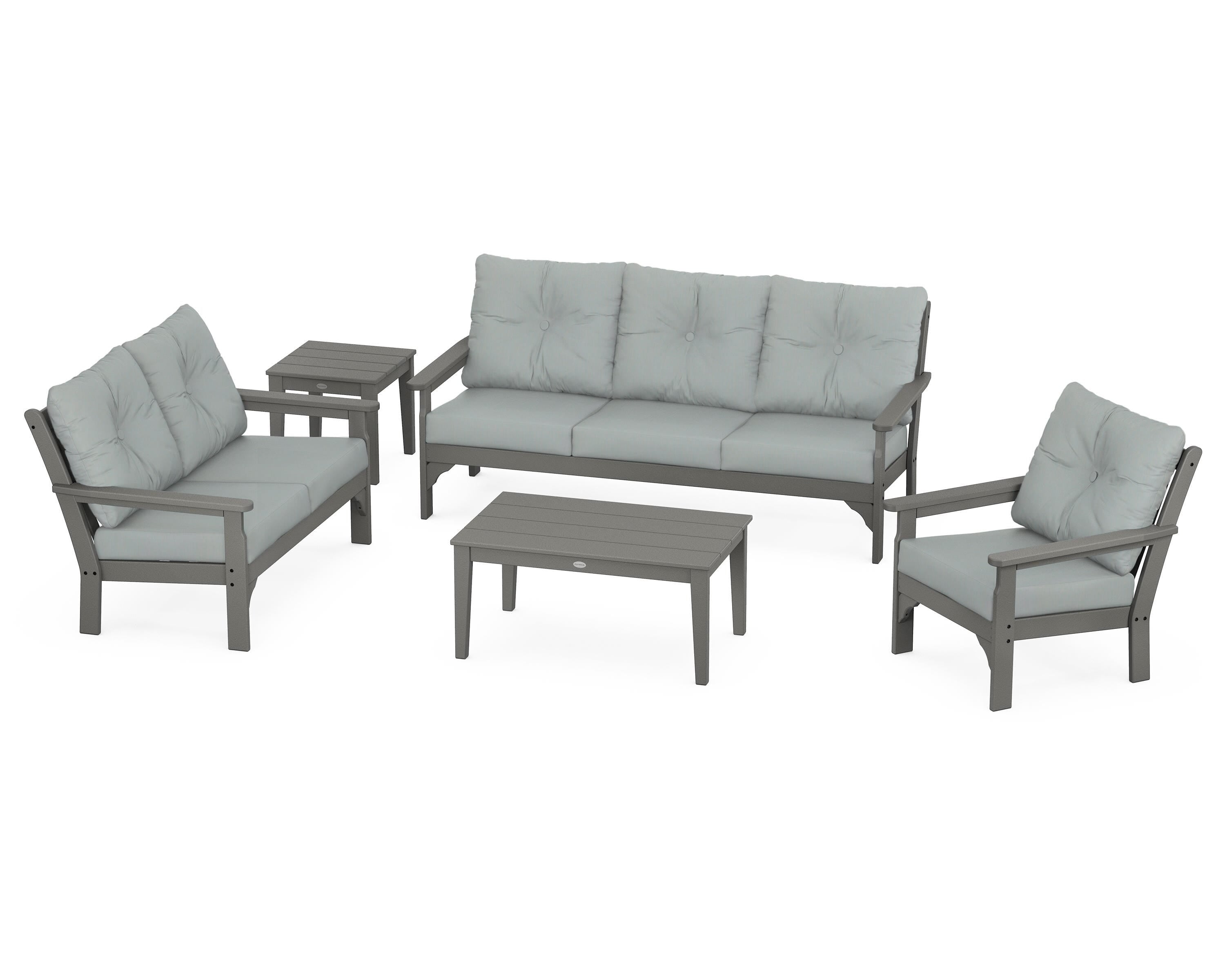 POLYWOOD® Vineyard 5 Piece Deep Seating Set in Slate Grey / Spa