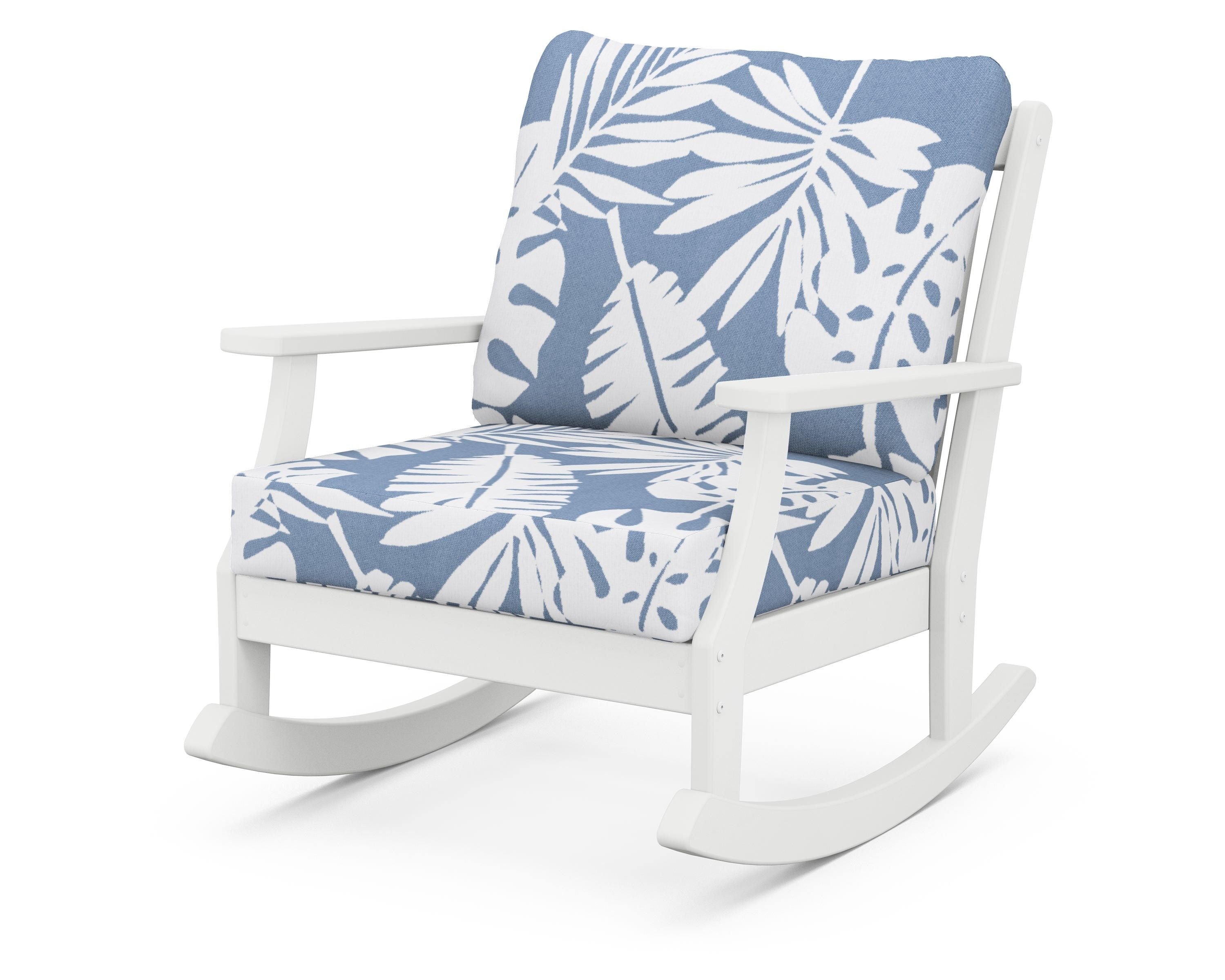 POLYWOOD® Braxton Deep Seating Rocking Chair in White / Leaf Sky Blue