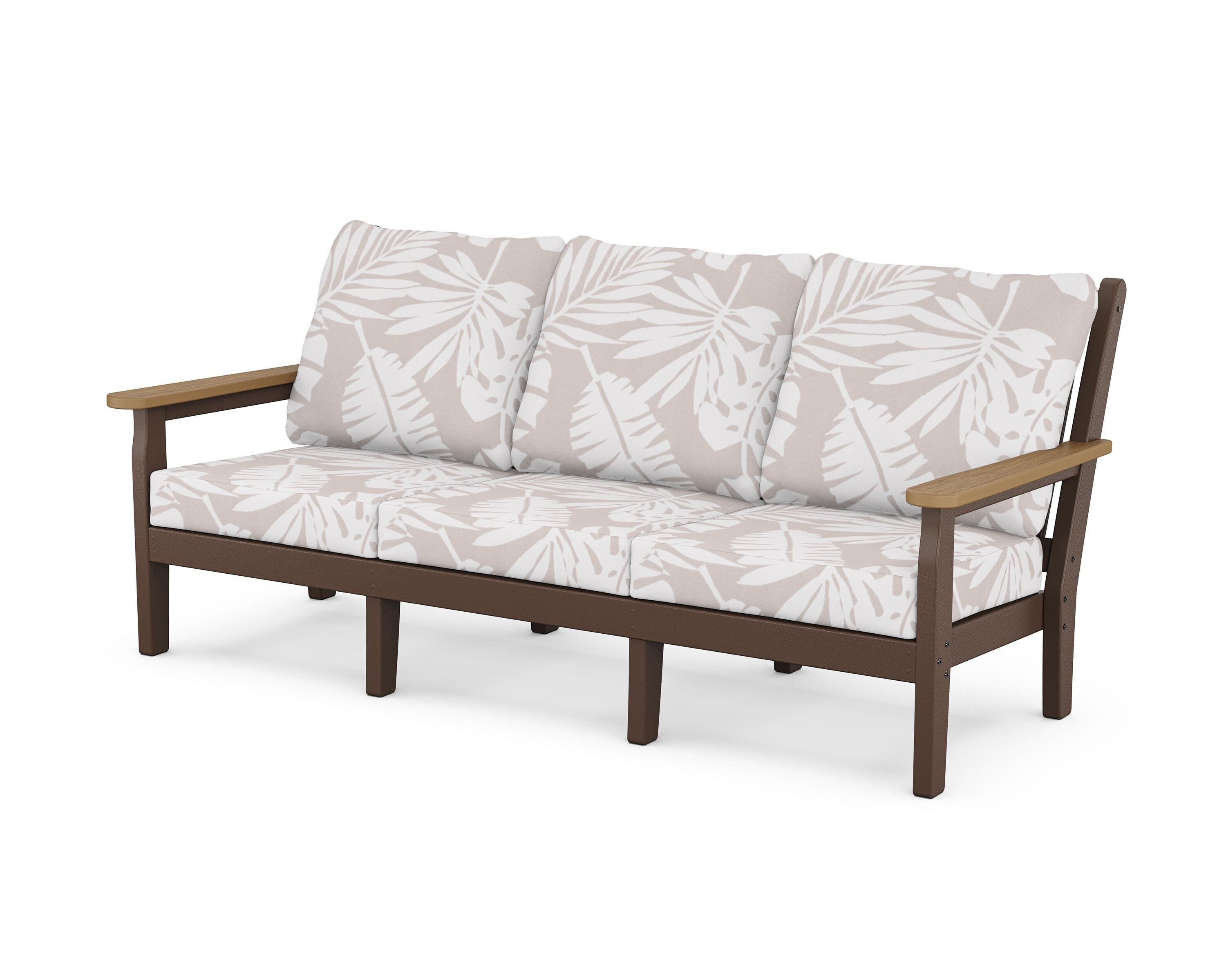 POLYWOOD® Chippendale Deep Seating Sofa in Mahogany / Natural / Leaf Dune Burlap