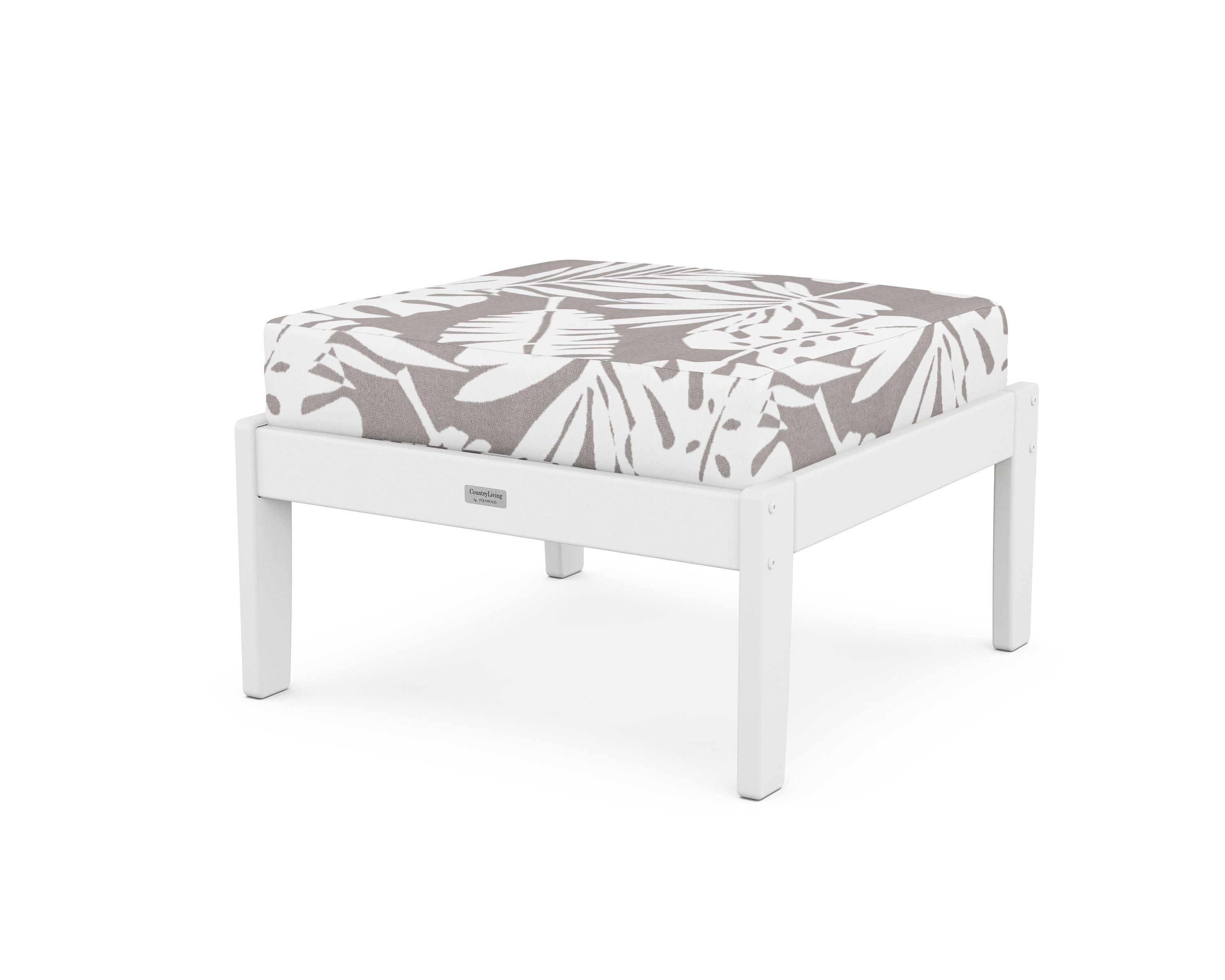 Country Living Cottage Deep Seating Ottoman in White / Leaf Grey Mist
