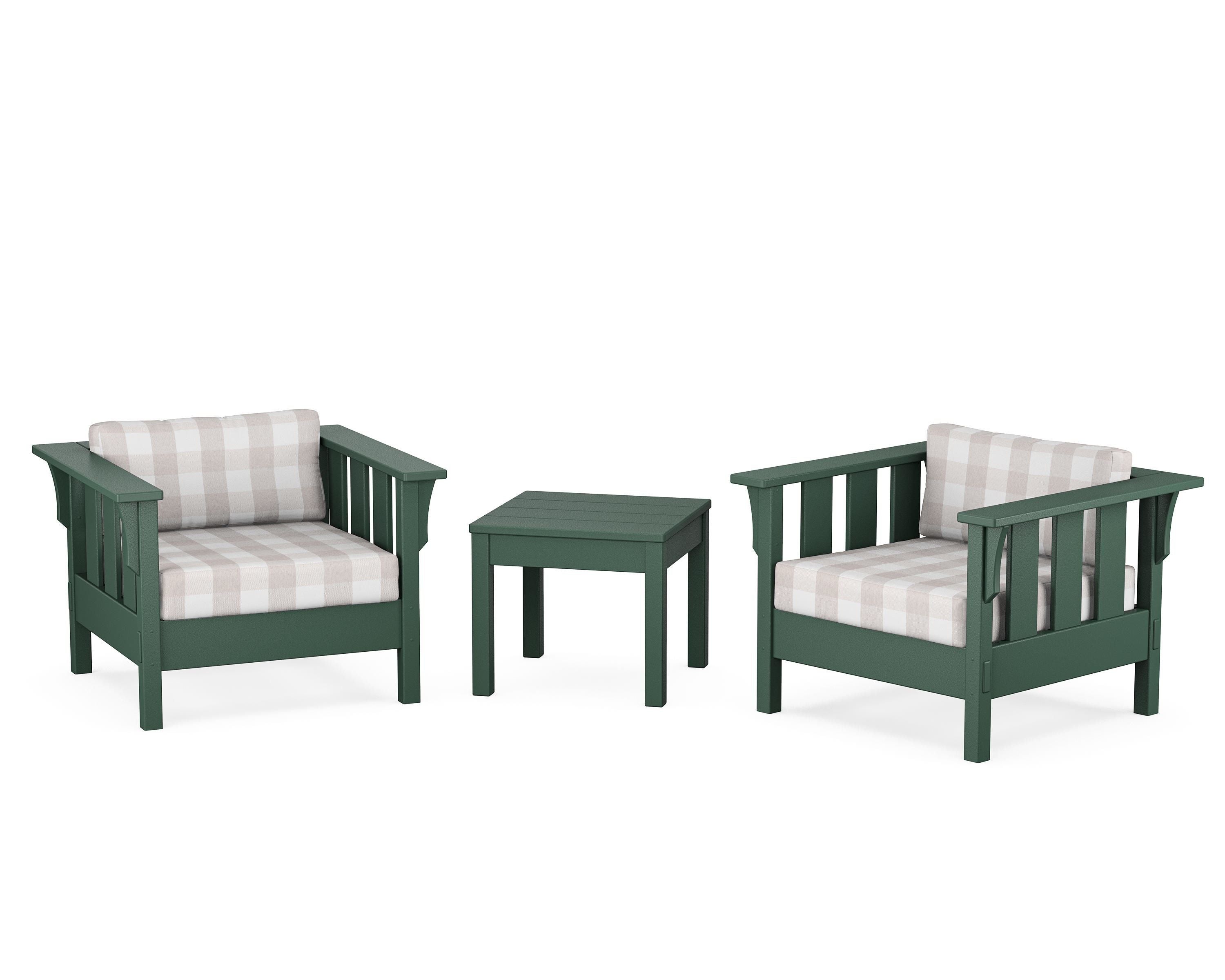 Martha Stewart by POLYWOOD® Acadia 3-Piece Deep Seating Set in Green / Buffalo Plaid Dune Burlap