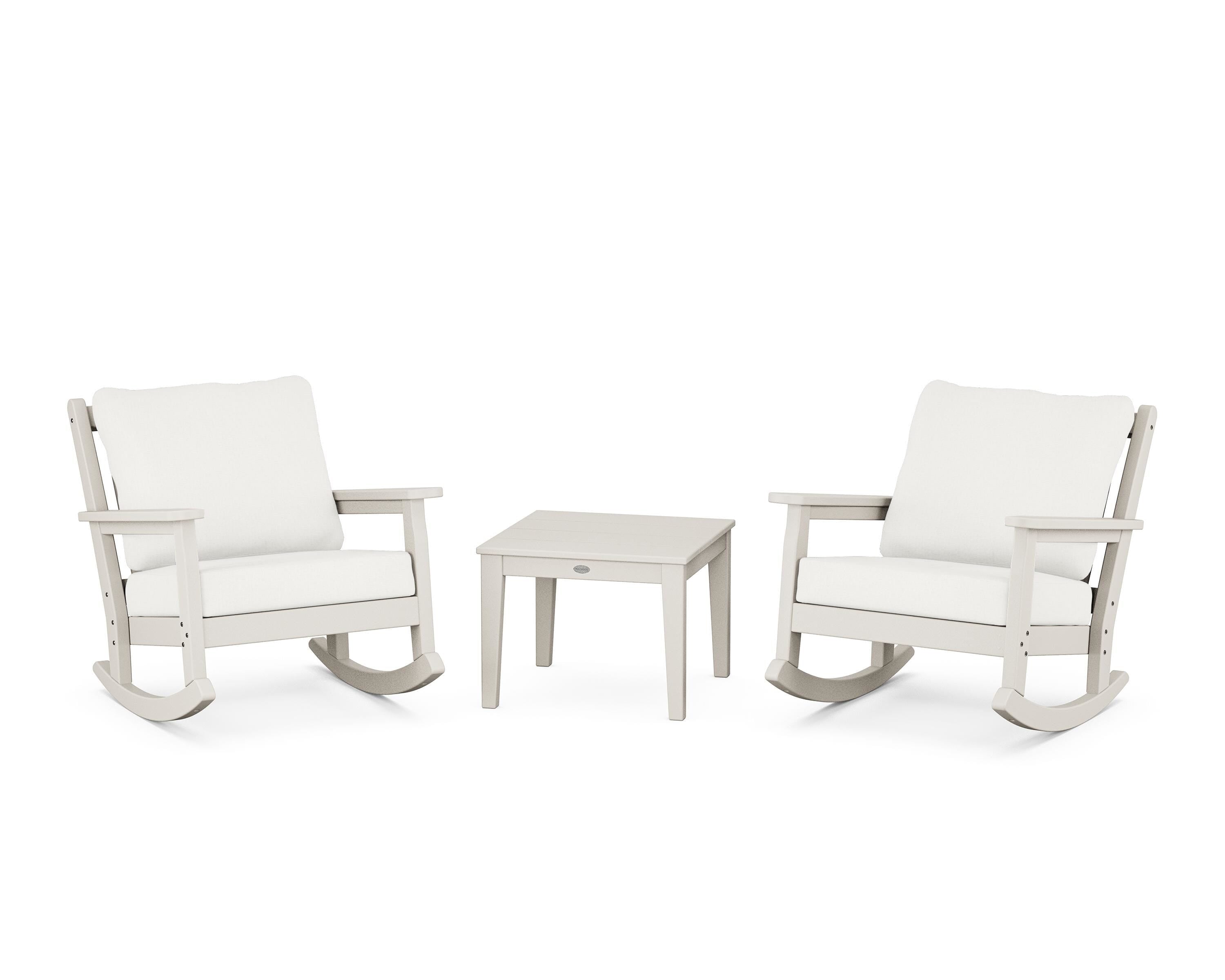 POLYWOOD® Chippendale 3-Piece Deep Seating Rocker Set in Sand / Natural Linen