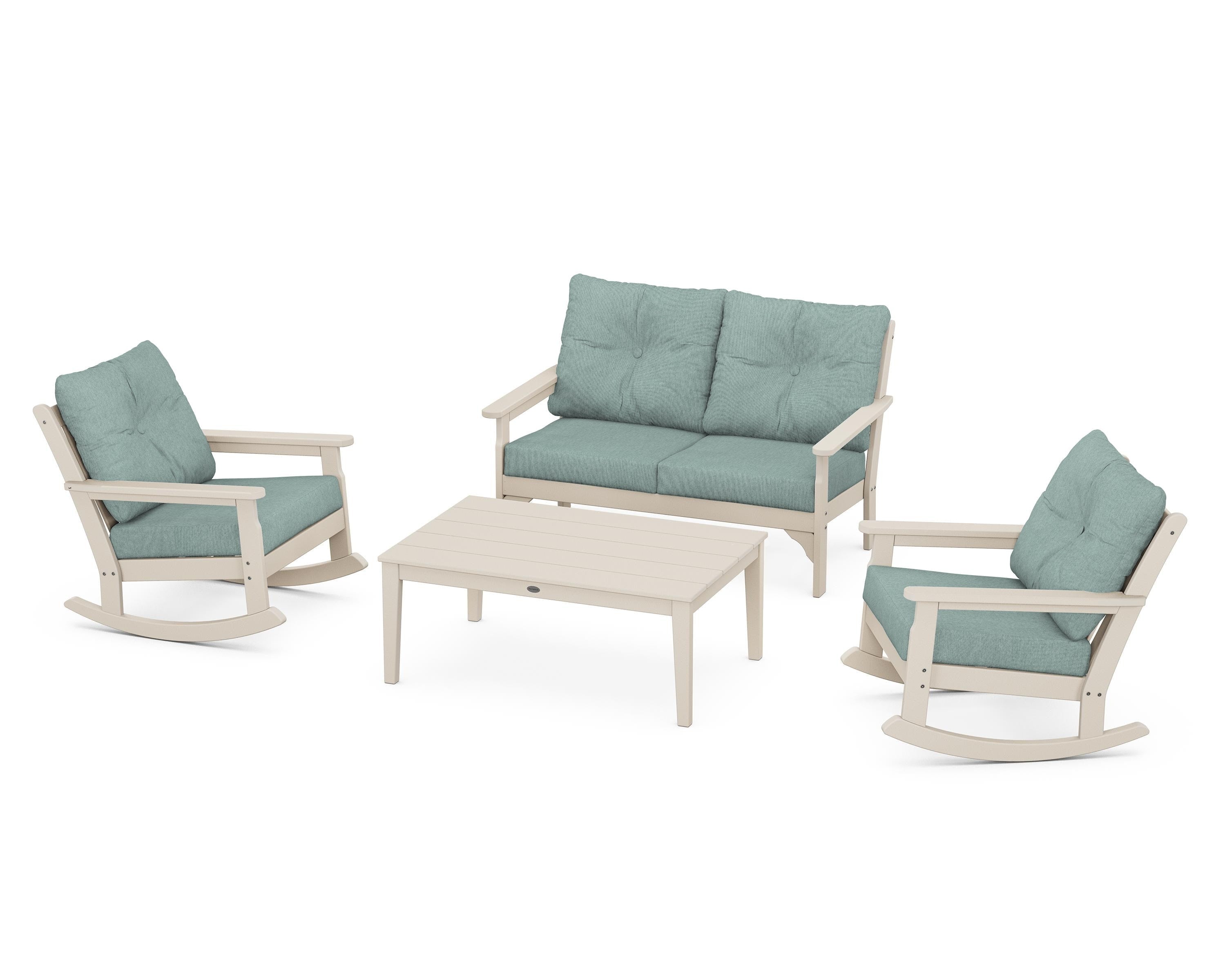 POLYWOOD® Vineyard 4-Piece Deep Seating Rocking Chair Set in Sand / Glacier Spa