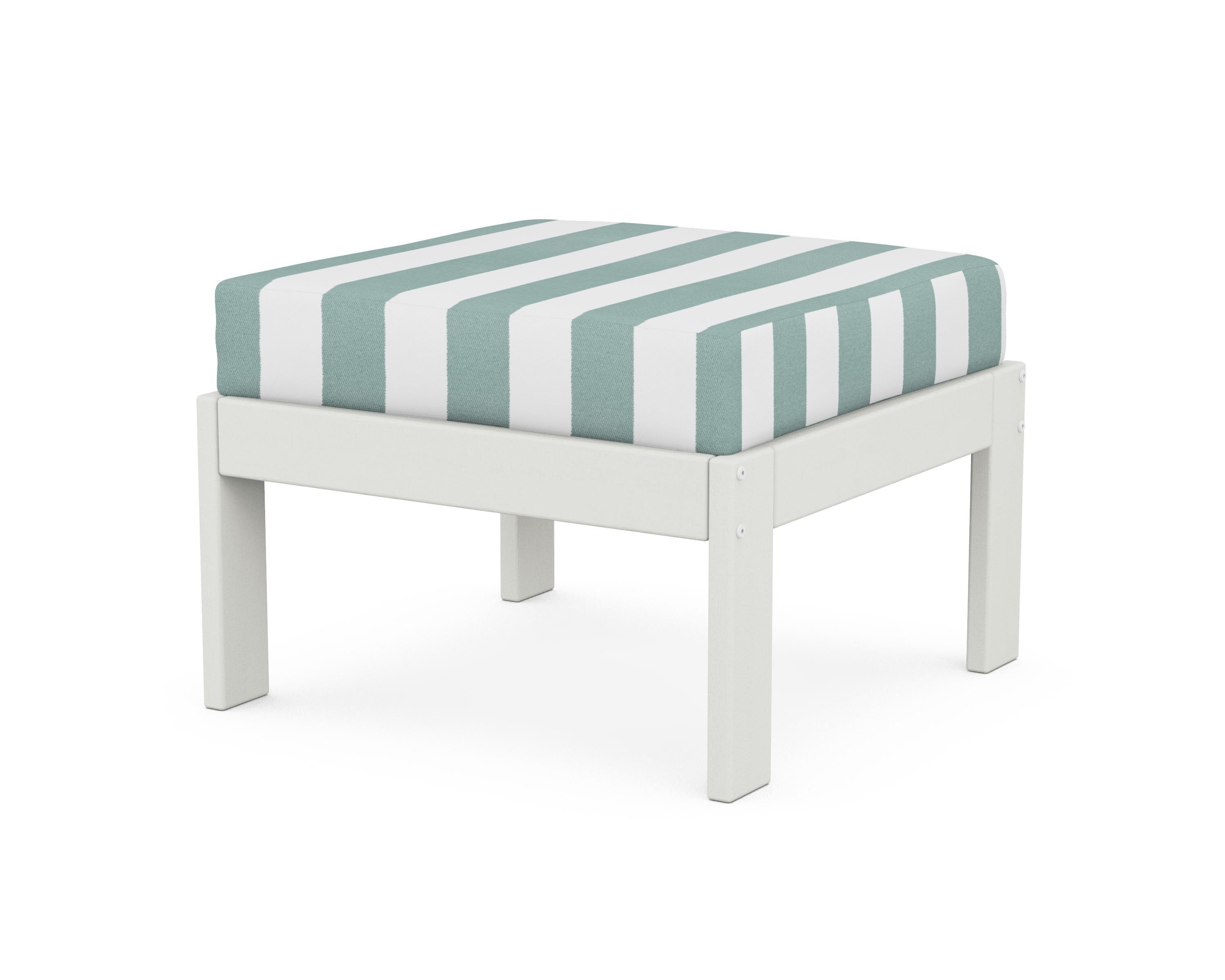 POLYWOOD® Vineyard Modular Ottoman in Vintage White / Cabana Stripe Glacier Spa