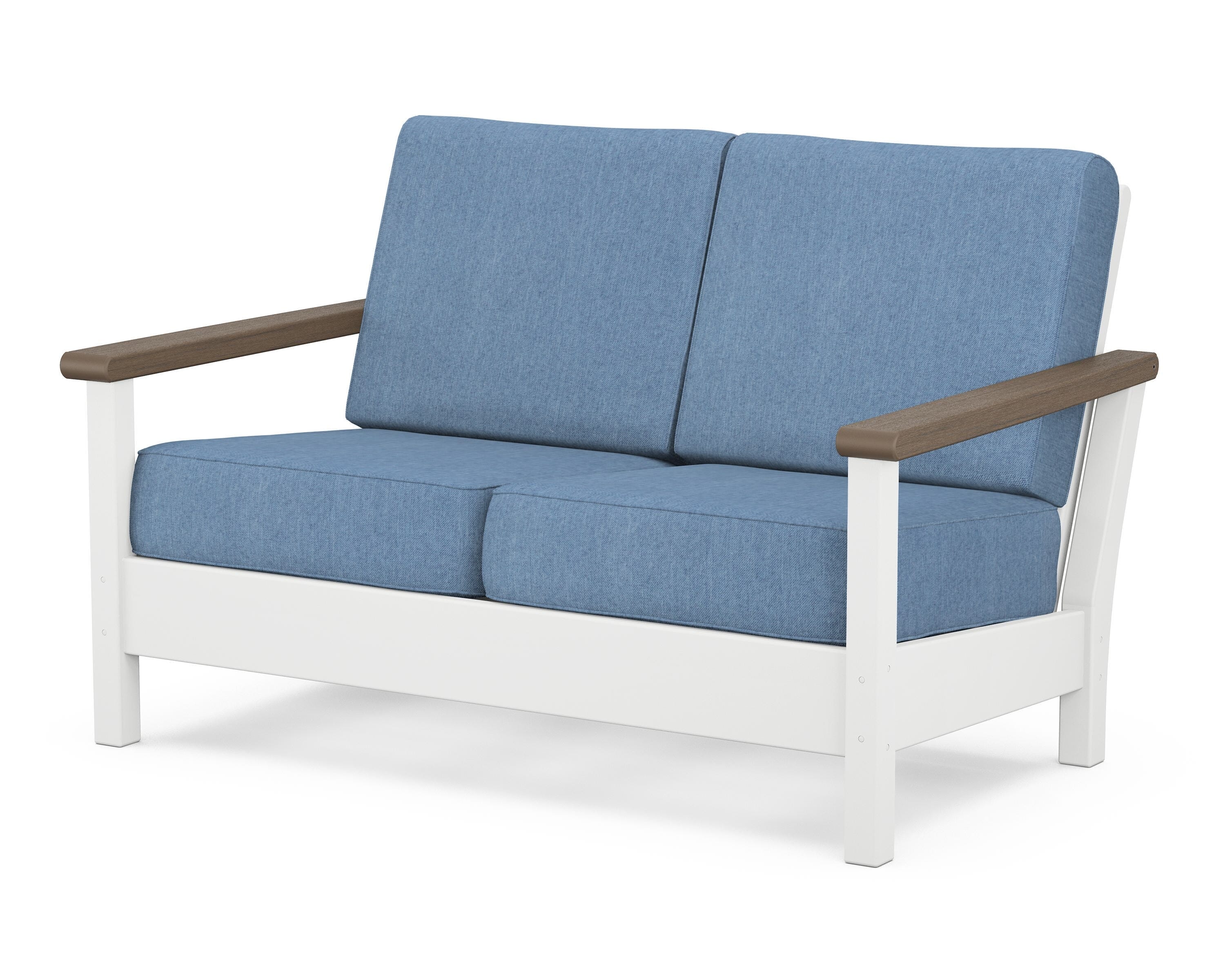 POLYWOOD® Harbour Deep Seating Loveseat in White / Kona / Sky Blue