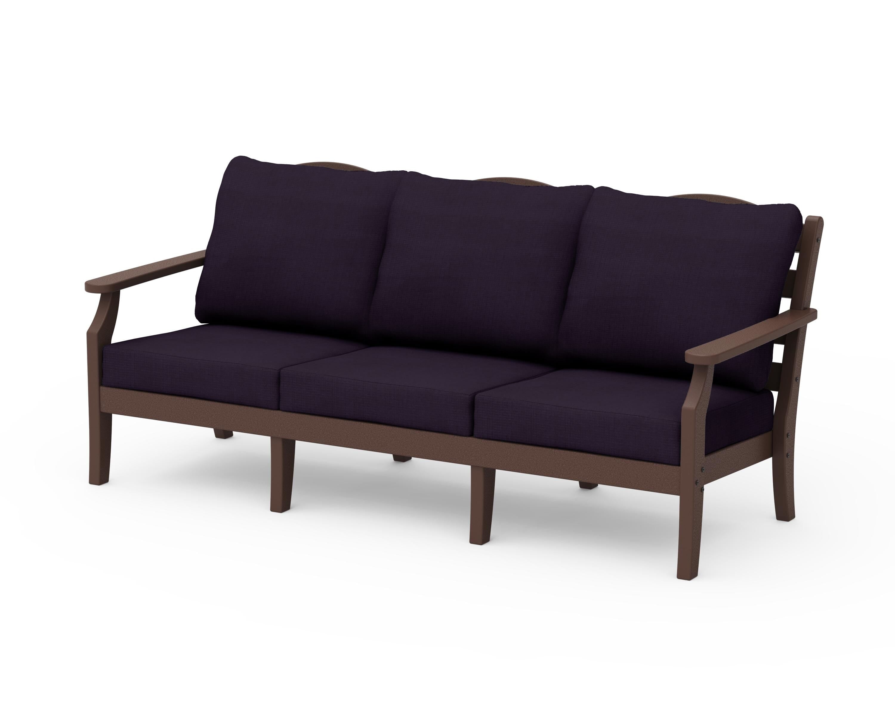 Draper James™ by POLYWOOD® Savannah Deep Seating Sofa in Mahogany / Navy Linen