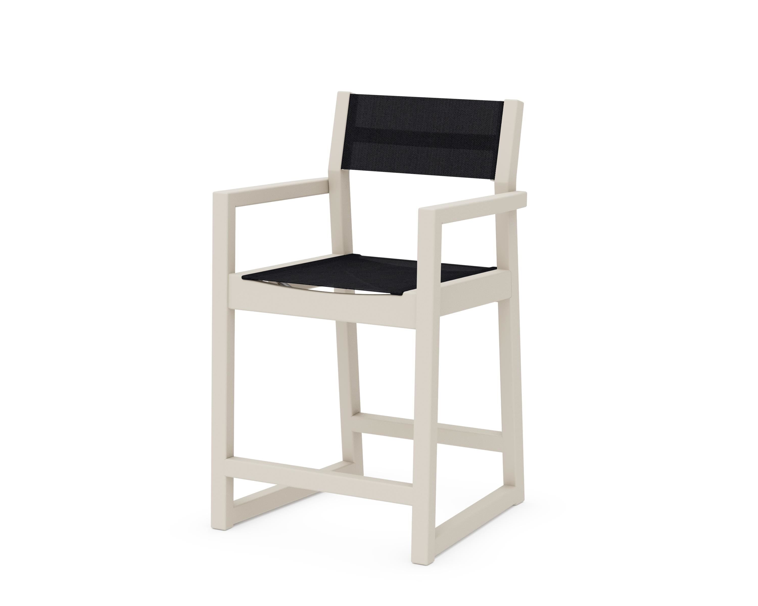 POLYWOOD® EDGE Sling Counter Arm Chair in Sand / Black Sling