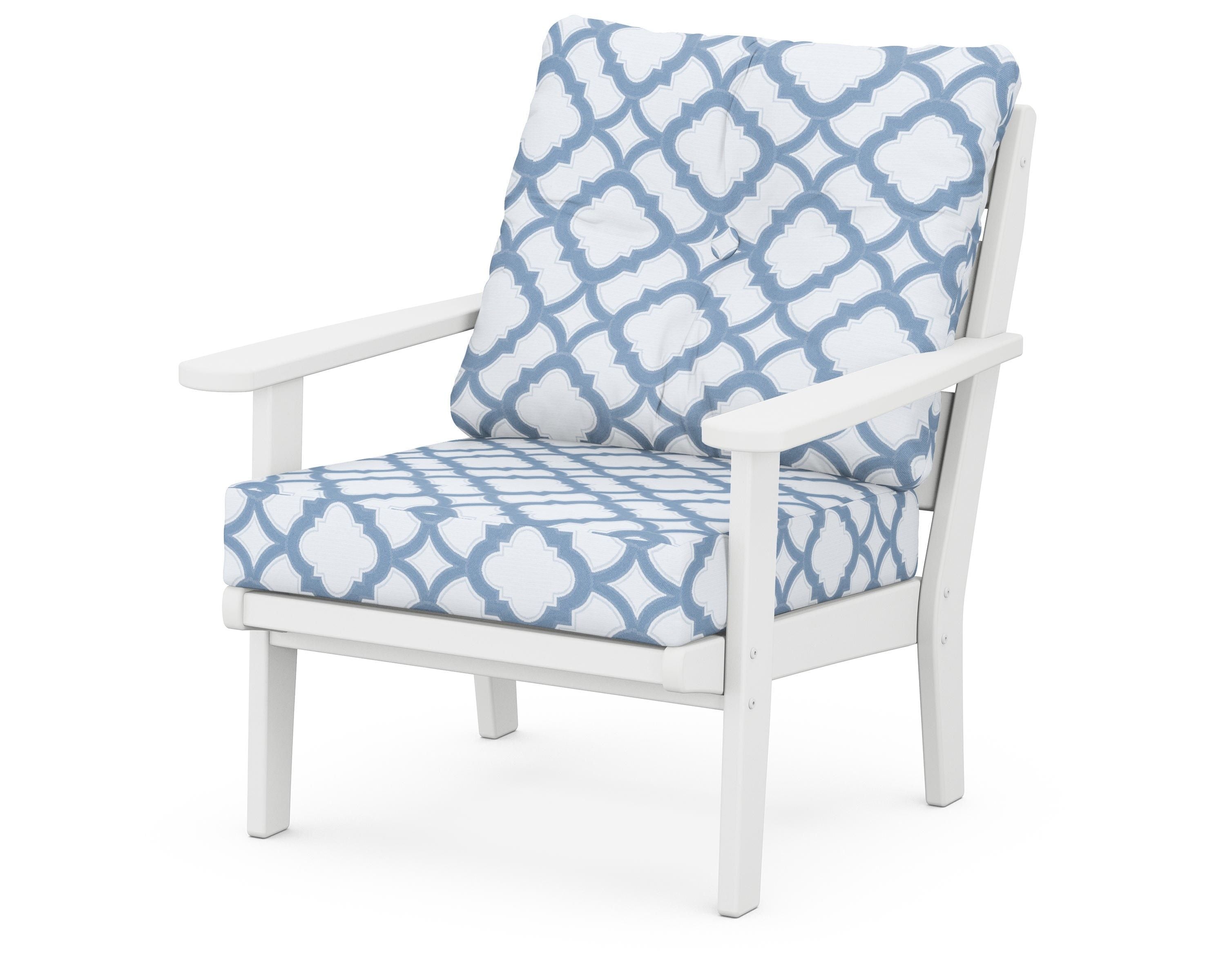 POLYWOOD® Lakeside Deep Seating Chair in White / Trellis Sky Blue