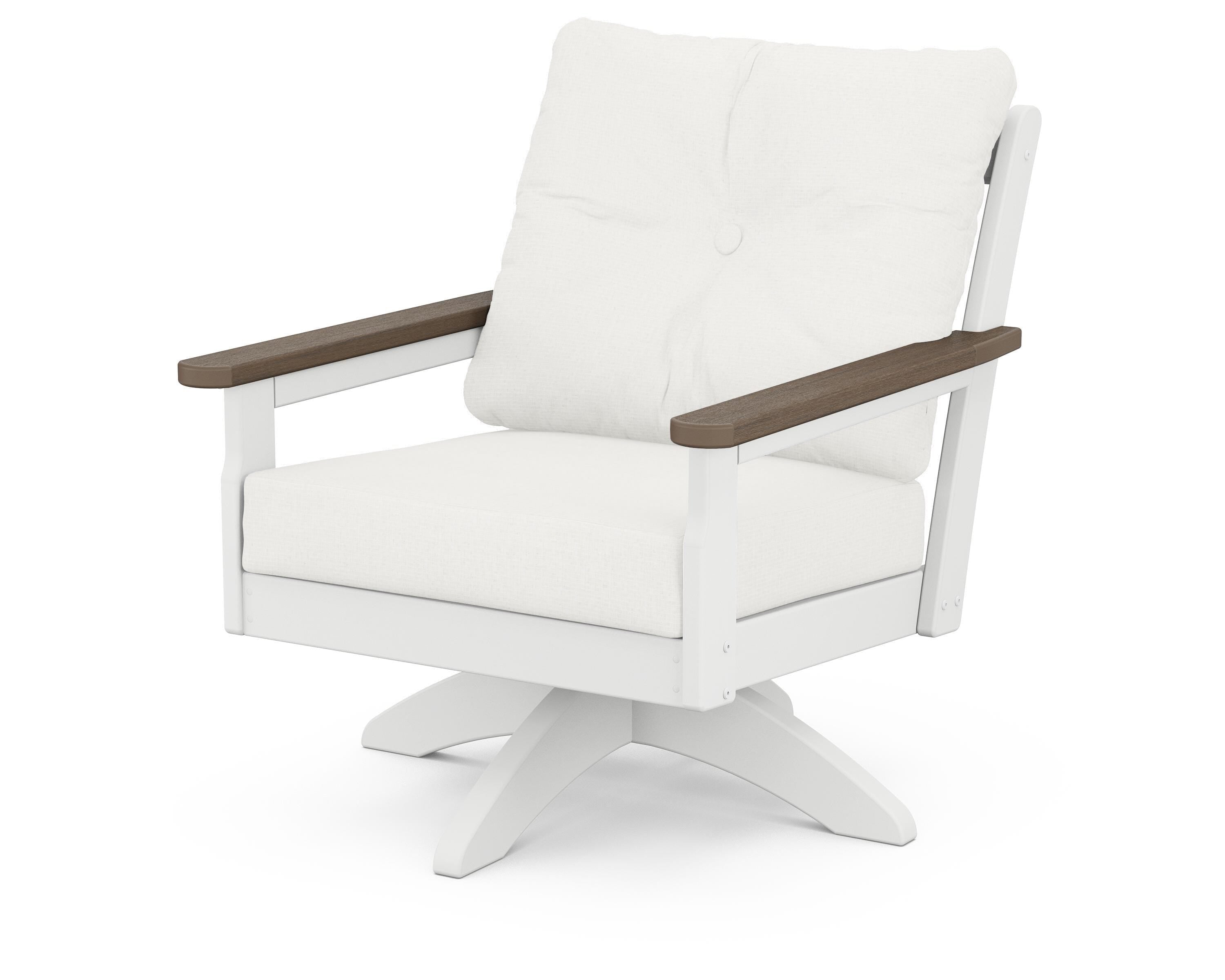 POLYWOOD® Vineyard Deep Seating Swivel Chair in White / Kona / Natural Linen