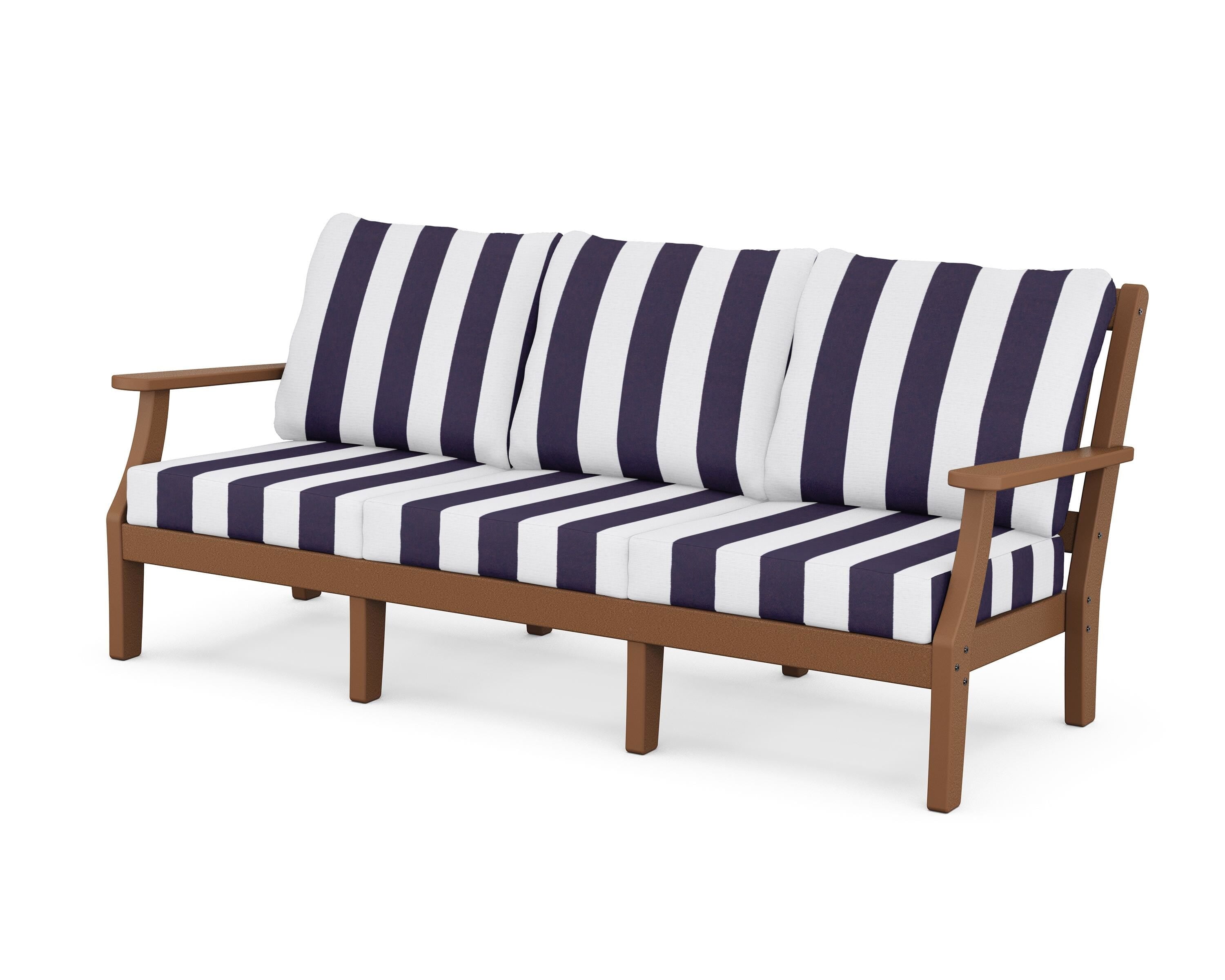 Martha Stewart by POLYWOOD® Chinoiserie Deep Seating Sofa in Teak / Cabana Stripe Navy
