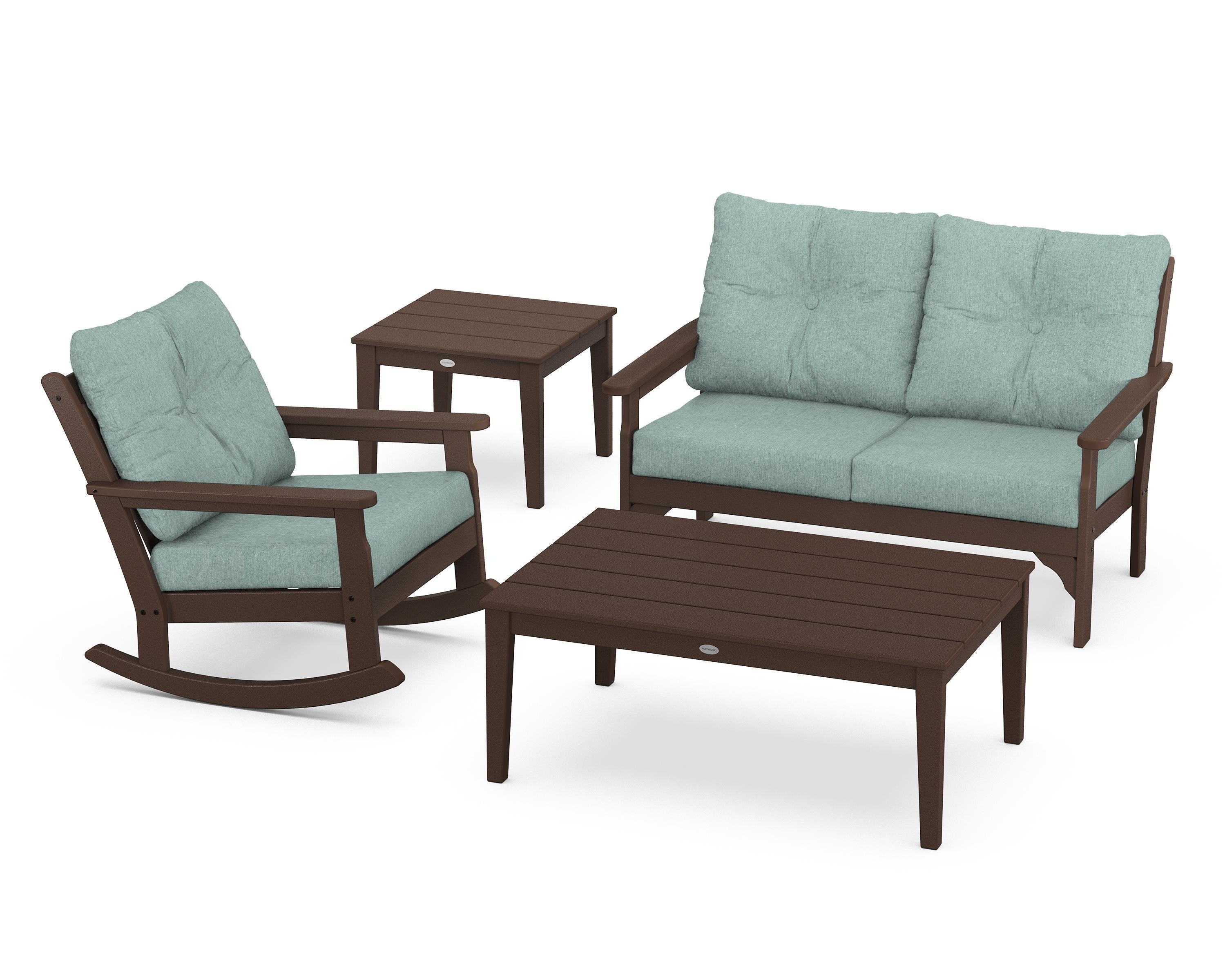 POLYWOOD® Vineyard 4-Piece Deep Seating Rocker Set in Mahogany / Glacier Spa