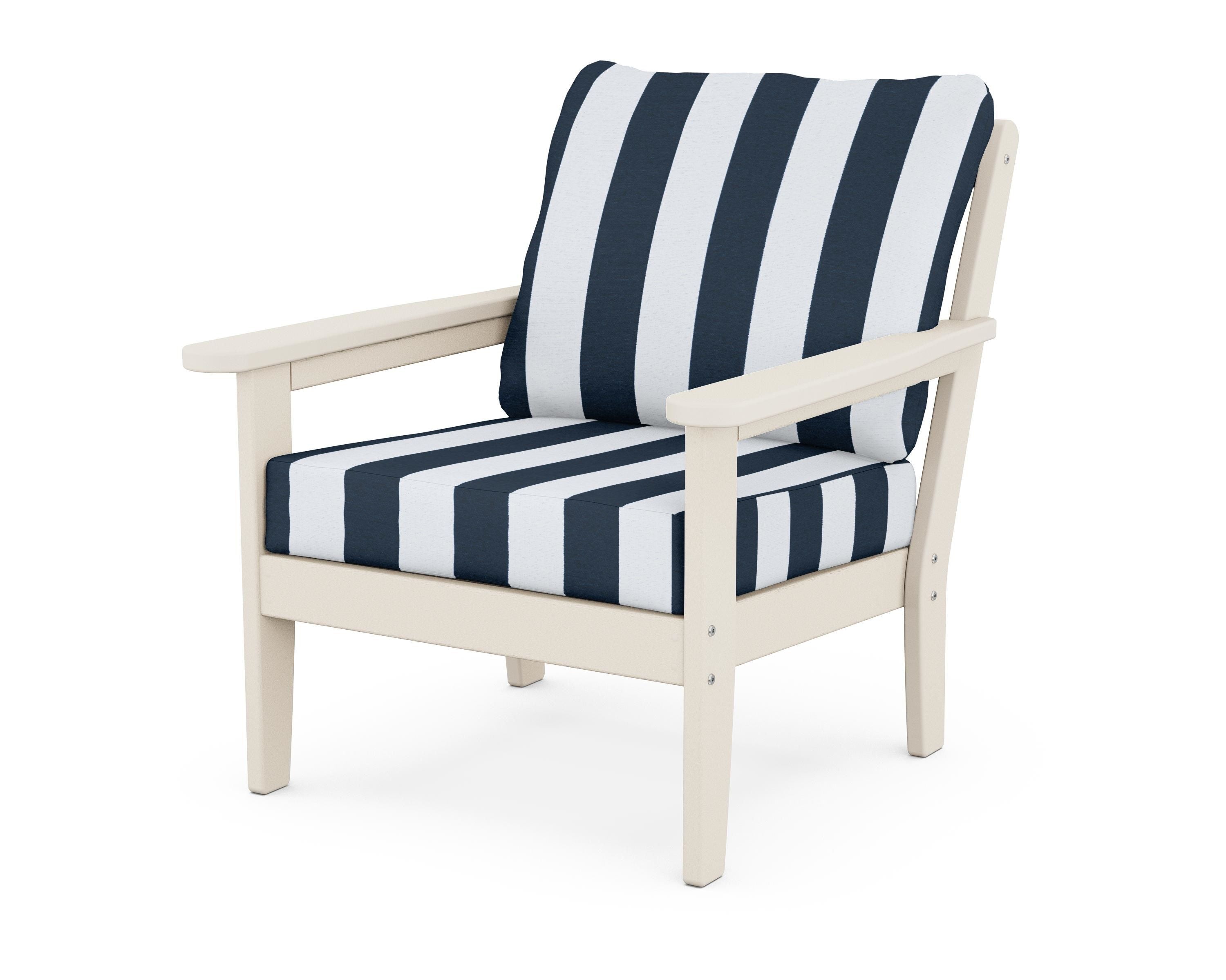 Country Living Cottage Deep Seating Chair in Sand / Cabana Stripe Marine Indigo