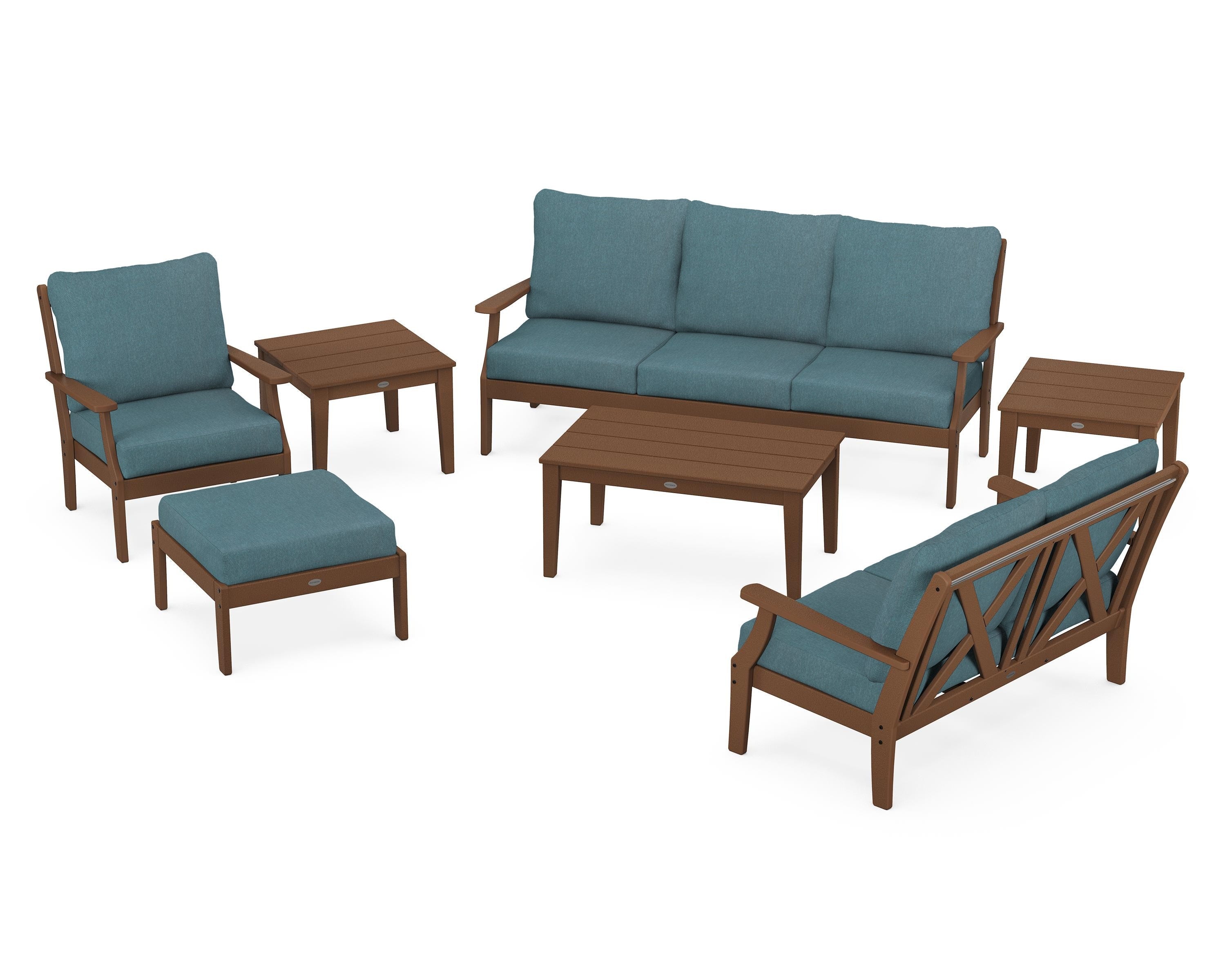 POLYWOOD® Braxton 7-Piece Deep Seating Set in Teak / Ocean Teal