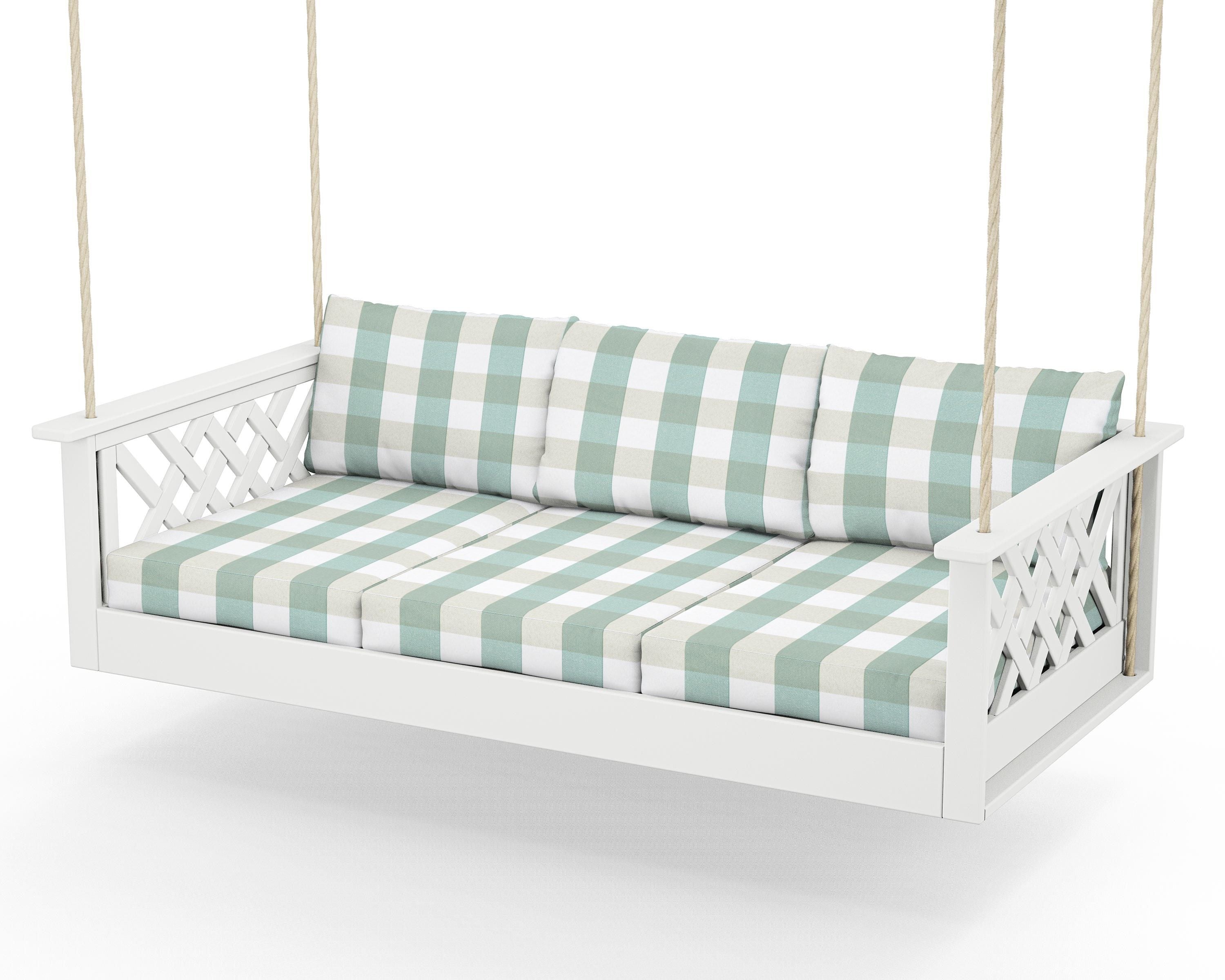 Country Living Wovendale Daybed Swing in White / Buffalo Plaid Glacier Spa