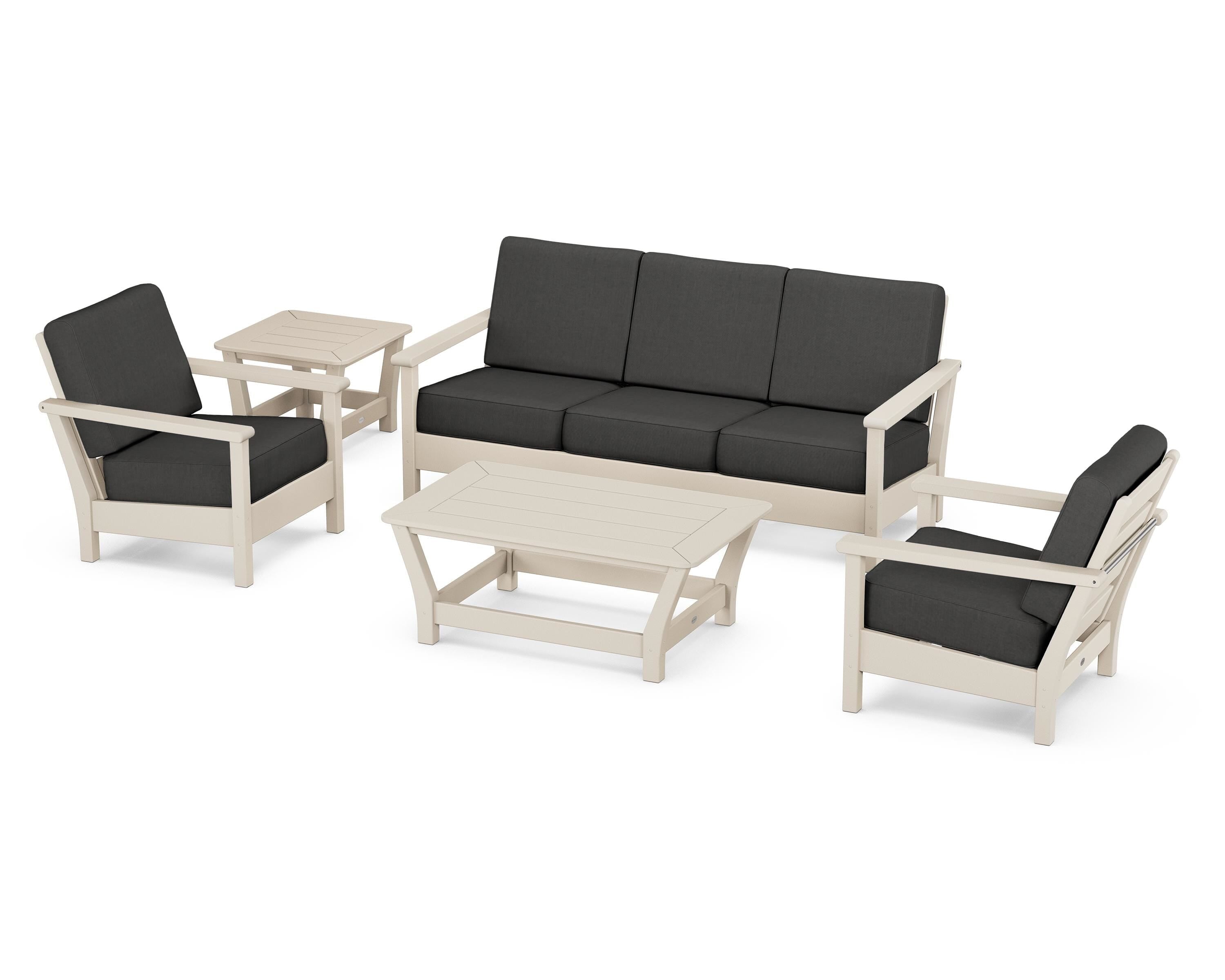 POLYWOOD® Harbour 5-Piece Deep Seating Set in Sand / Spectrum Carbon